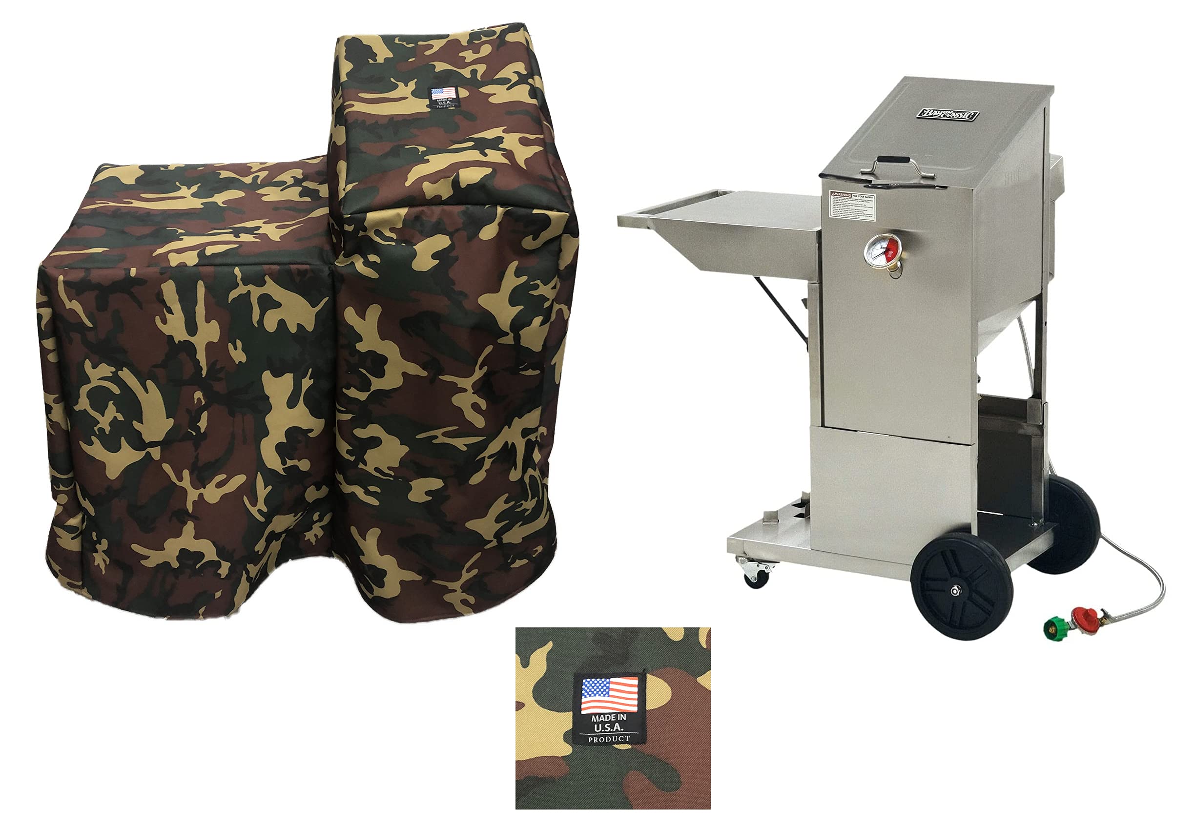 Custom Made 4 Gallon Deep Fryer Cover - 700-701 Camouflage Canvas for Bayou Classic with Side Cart Shelf | Heavy-Duty USA Made Fryer Protection for Outdoor Cooking, Camping & Commercial Kitchens