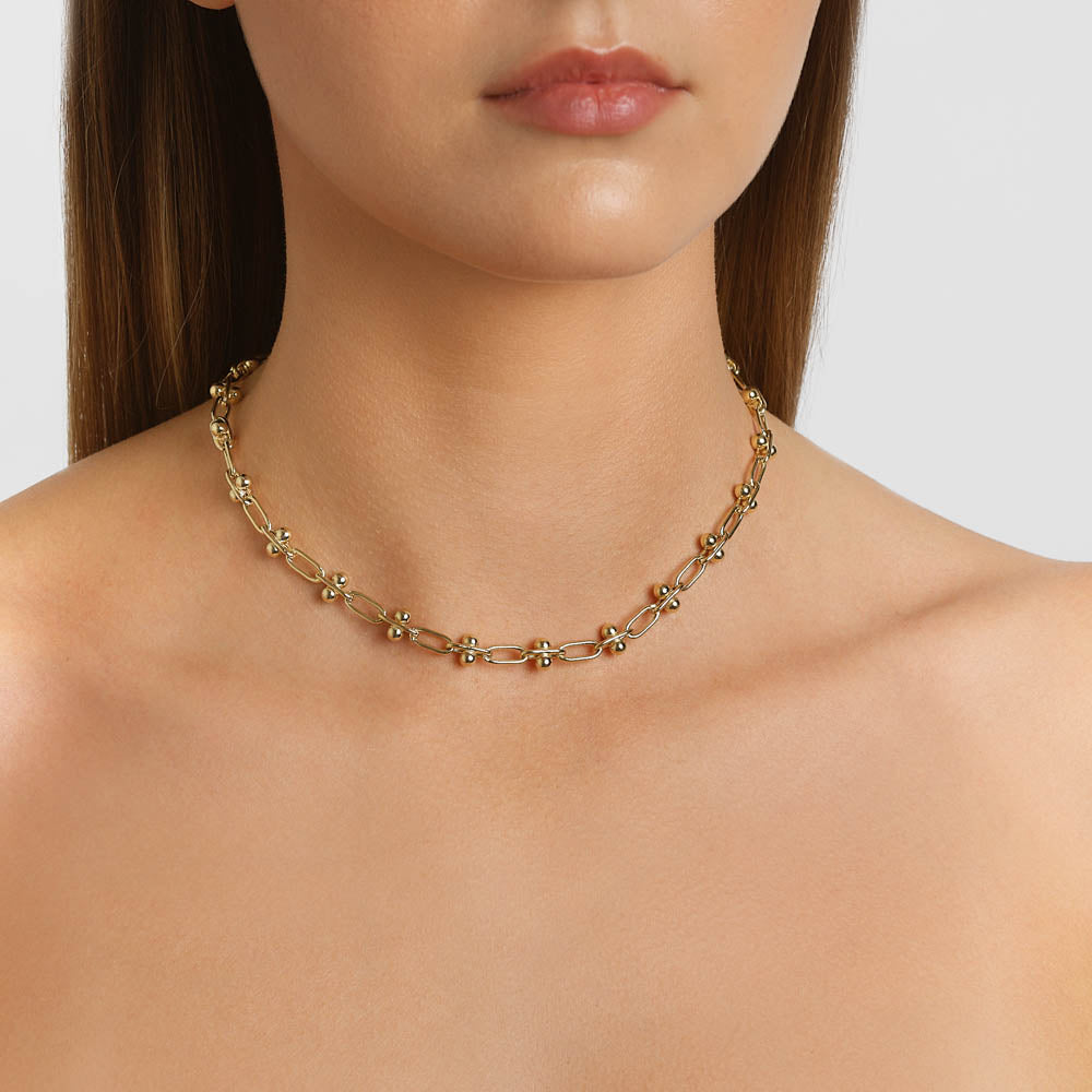 Gold Bauble Paperclip Chain Necklace - Trendy Layering Jewelry for Women, Perfect for Everyday Wear & Special Occasions