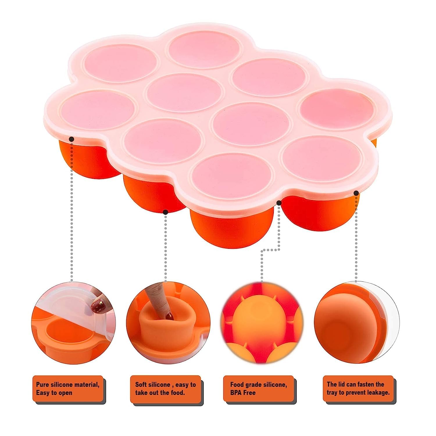 RAGYULA Silicone Baby Food Freezer Tray with Lid - BPA-Free, Dishwasher & Microwave Safe - Perfect for Homemade Puree Storage & Meal Prep (Orange, Pack of 1) | Ideal for Busy Parents & Baby-Led Weaning