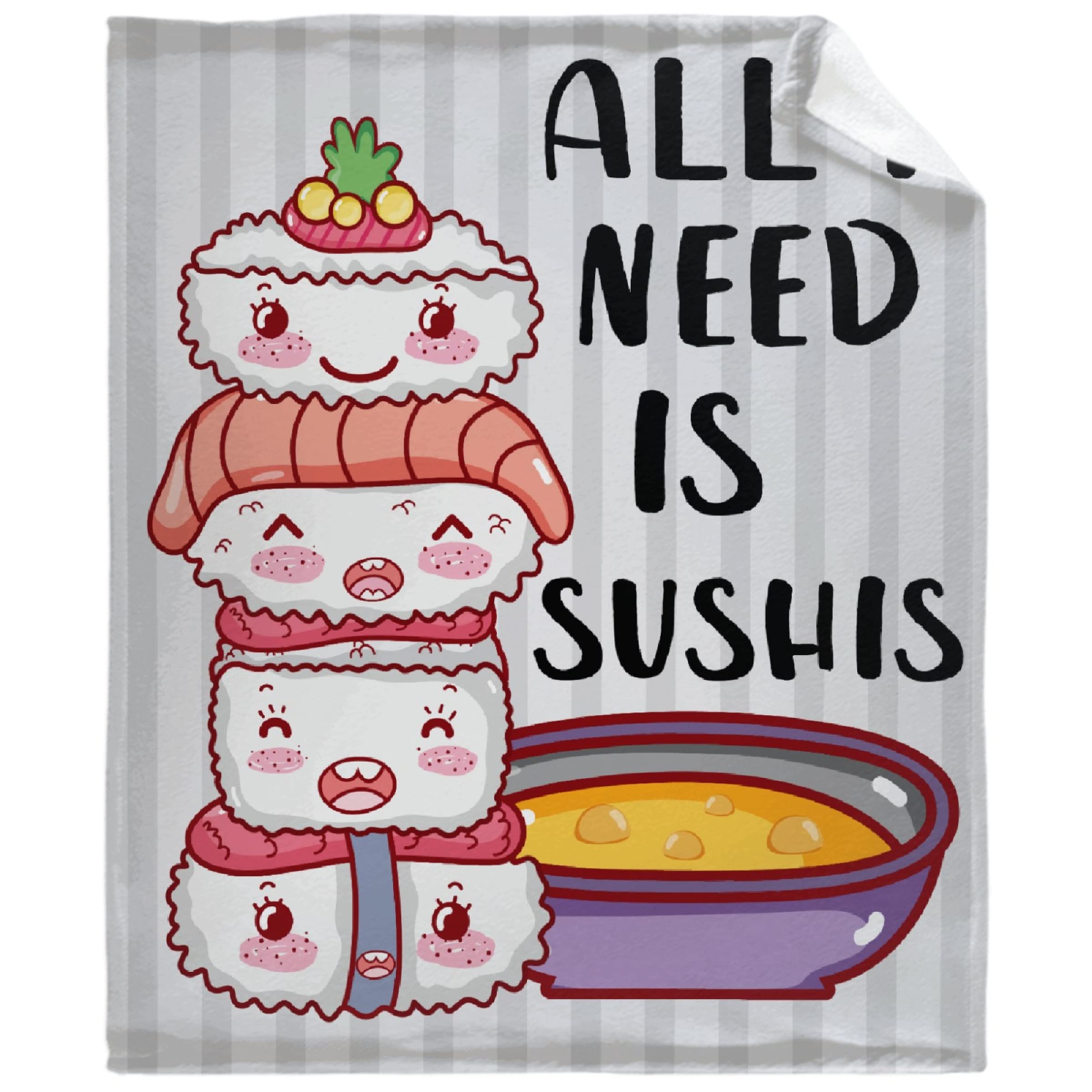 Sumedha Funny Sushi Throw Blanket - All I Need is Sushi - Lightweight Super Soft Fleece Blanket for Couch, Bed, Chair - 120x90 Inches - Perfect Gift for Women, Men, Teens - Great for Movie Nights, Picnics & Cozy Home Decor