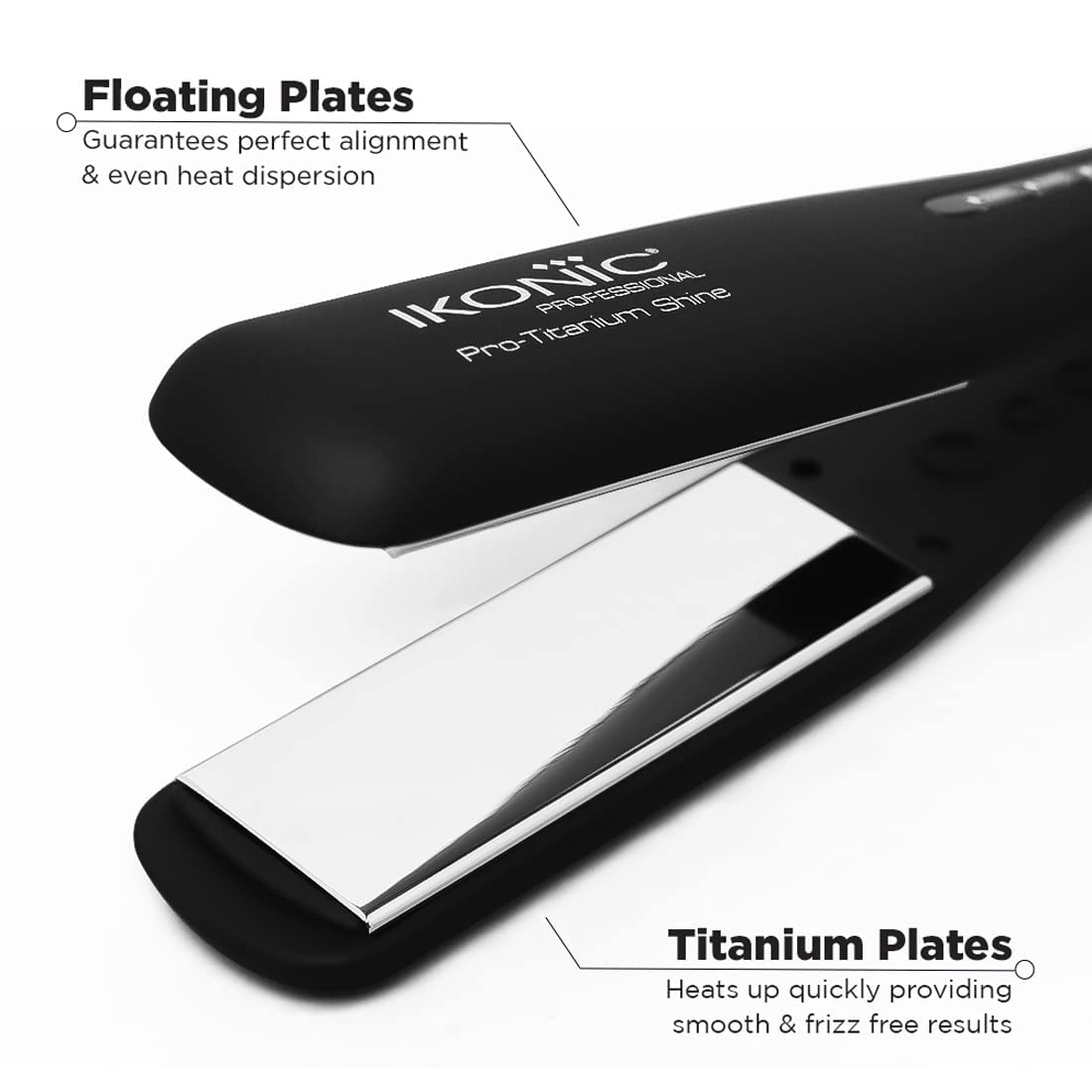 IKONIC PRO Titanium Shine Black Hair Straightener - Professional Flat Iron for Smooth, Silky Hair at Home or Salon | Perfect for Styling, Straightening & Frizz Control