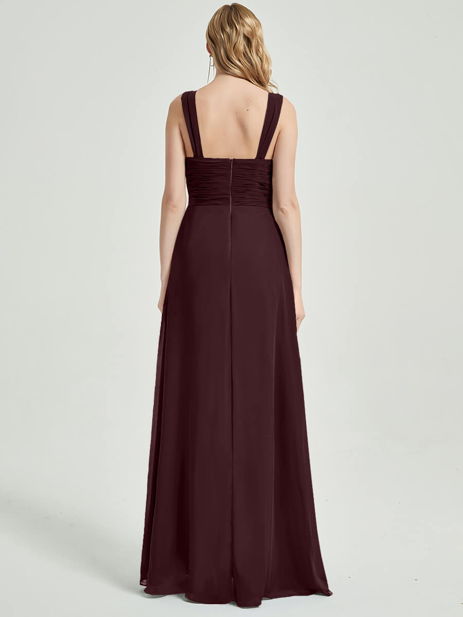 Elegant Cabernet Sweetheart Straps A-Line Maxi Chiffon Bridesmaid Dresses for Weddings & Formal Events - Perfect for Bridal Party & Evening Occasions