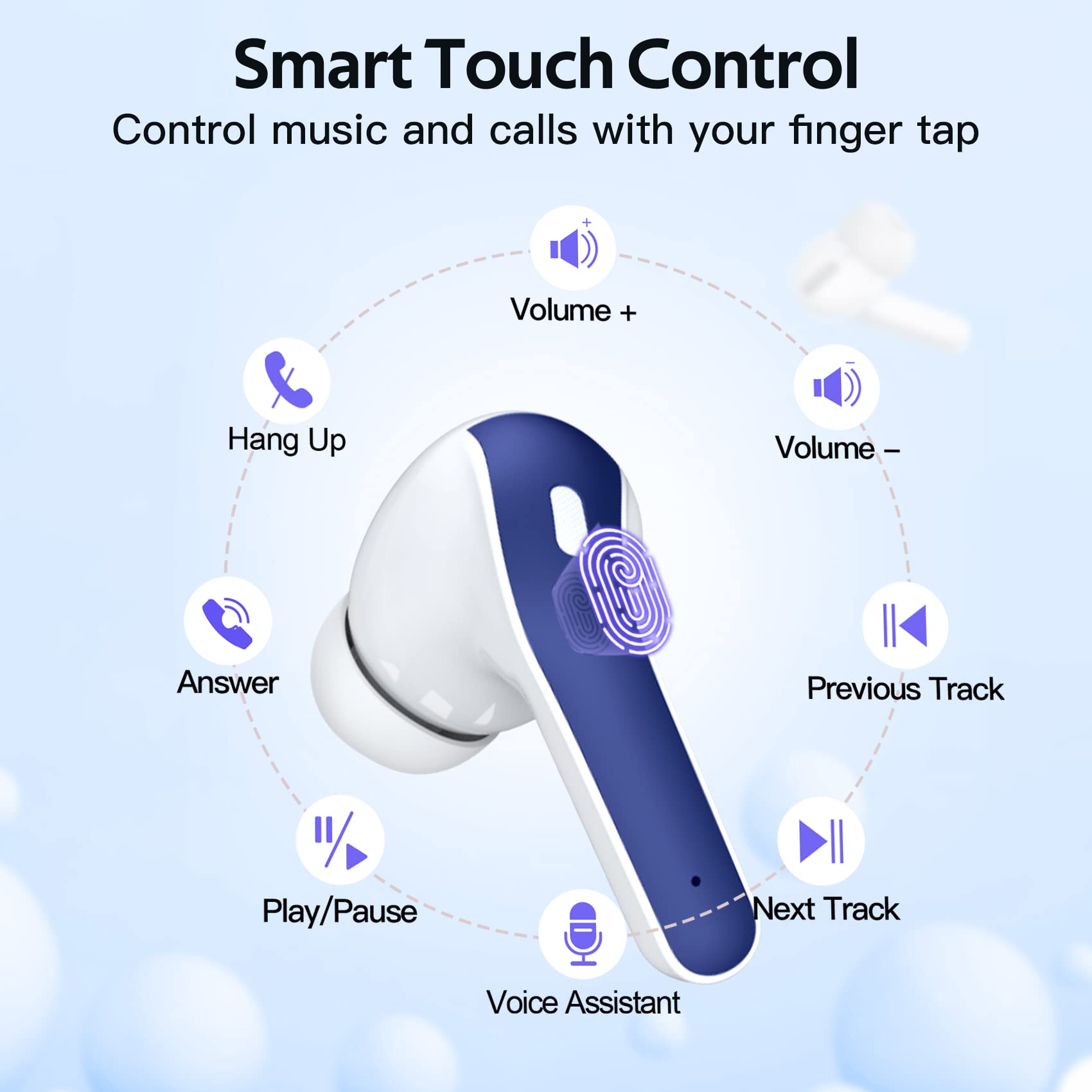 TAGRY 2 Pairs True Wireless Bluetooth Earbuds - X08 Ocean Blue & Phantom Purple, 60H Playtime, Wireless Charging Case, Built-in Mic, IPX5 Waterproof - Perfect for Gym, Running, Workouts & Commuting