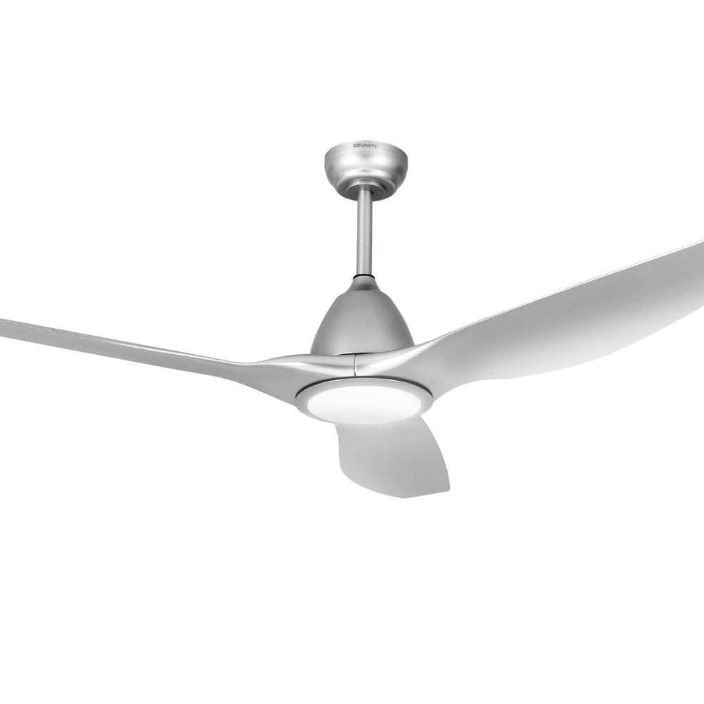 Devanti 64 Inch Modern Ceiling Fan with LED Light and Remote Control - Silver | Ultra Quiet DC Motor | Perfect for Living Room, Bedroom, and Outdoor Spaces