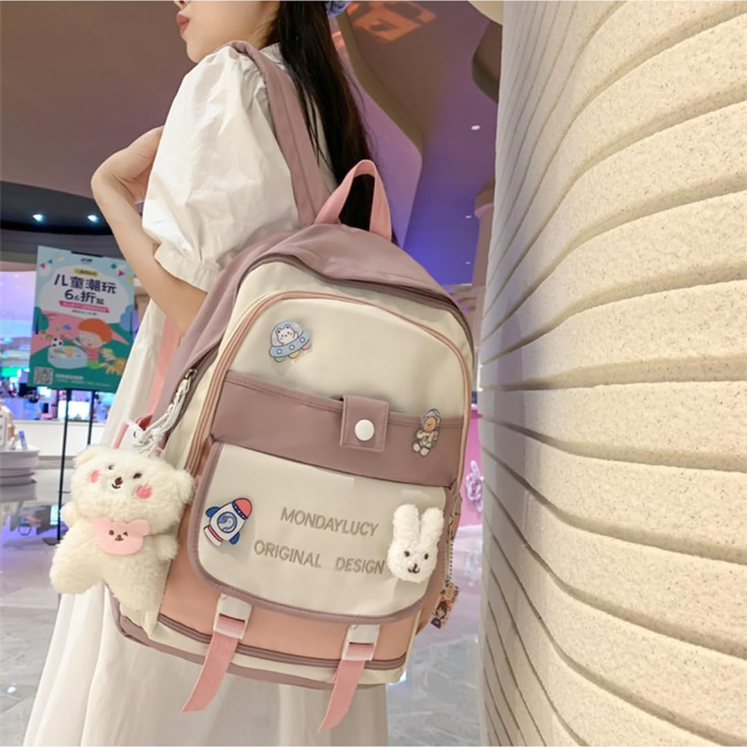 Kawaii Cute Backpack for School - Aesthetic Pink Backpack with Accessories | Girls' School Supplies, College, Travel & Everyday Use