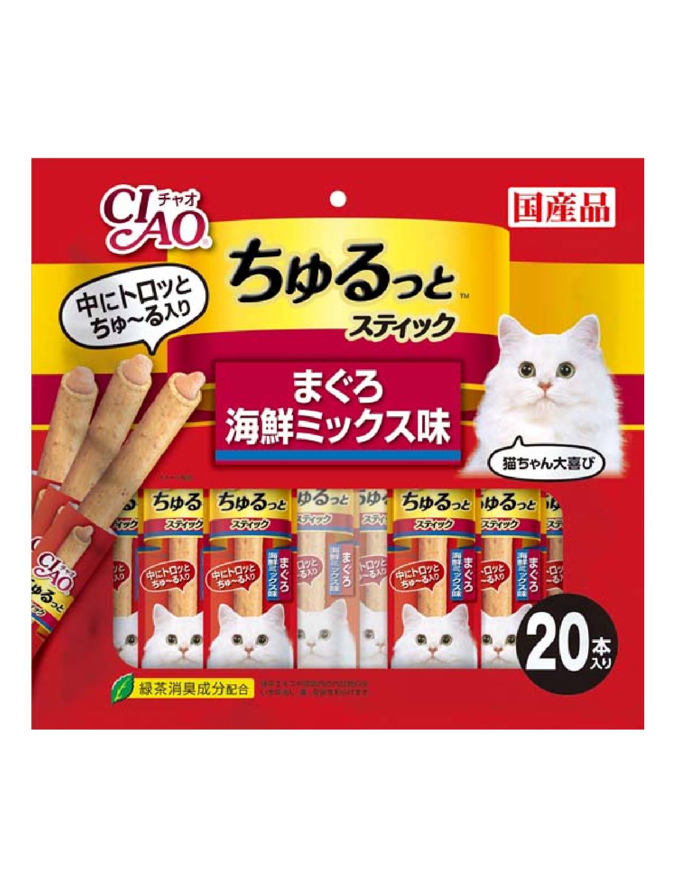 Premium Ciao Churutto Stick Cat Treats - Tuna & Scallop Flavor (7g x 20 Pieces) - Irresistible Soft Chewy Snacks for Cats, Perfect for Training Rewards & Bonding Moments