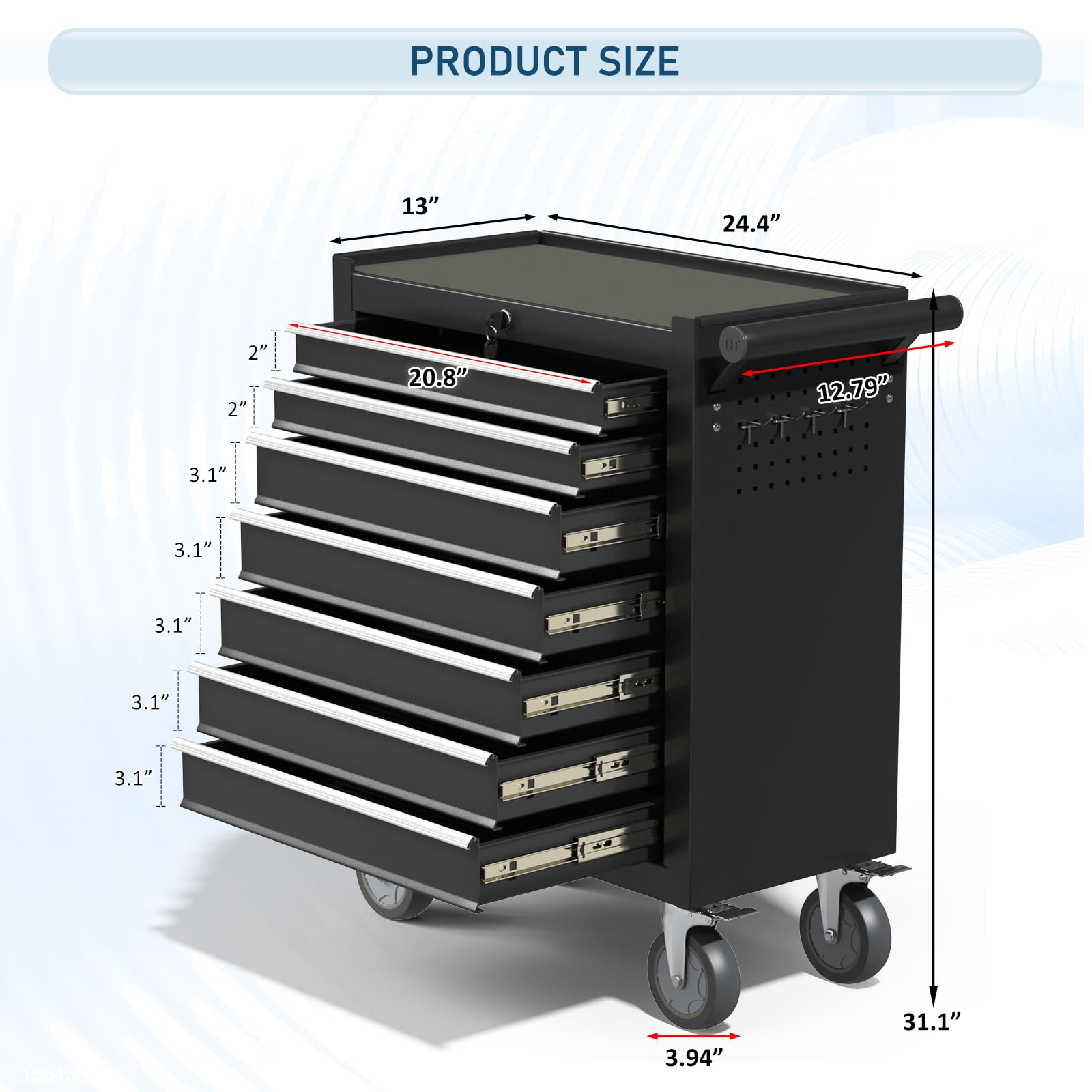 7-Drawer Heavy Duty Rolling Tool Chest - Large Lockable Metal Tool Cabinet with Wheels for Mechanics & DIY | Garage Organization & Workshop Storage Solution