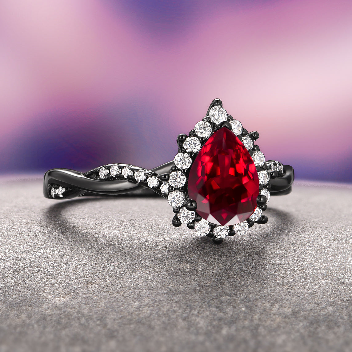 Natural Red Garnet Ring in Black Ruthenium - Elegant Bohemian Jewelry for Women, Perfect for Weddings, Parties & Everyday Wear