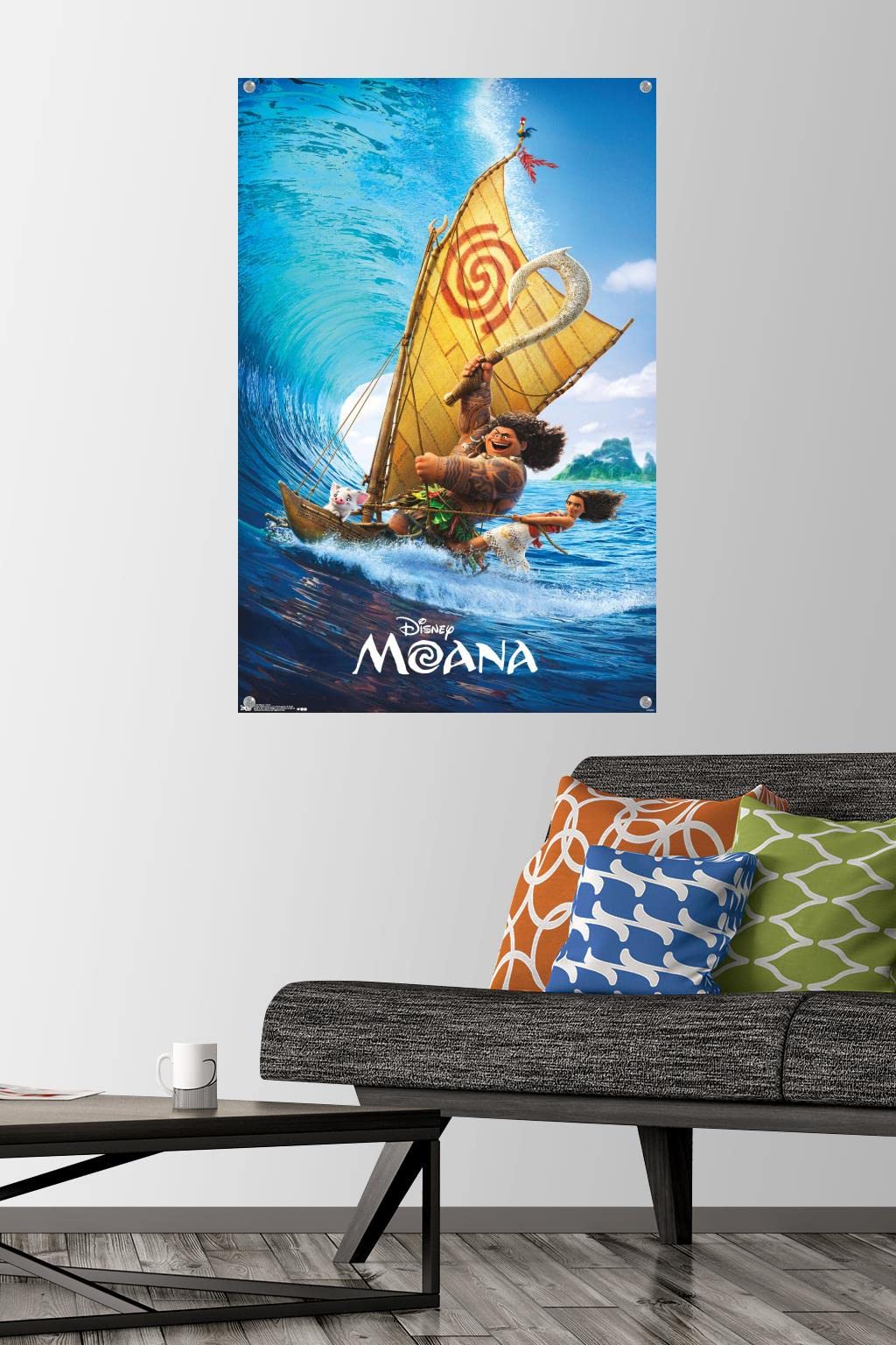 Disney Moana Wave Wall Poster with Push Pins - Vibrant Ocean Themed Decor for Kids' Room, Nursery, or Classroom