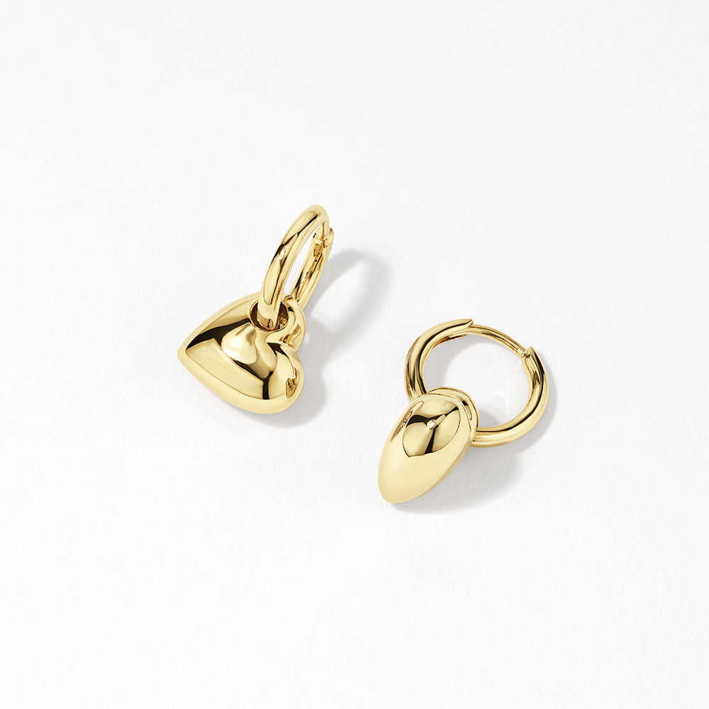 Gold Puff Heart Drop Huggie Earrings - Dainty & Trendy Hoop Earrings for Women, Perfect for Valentine's Day, Date Night & Everyday Wear