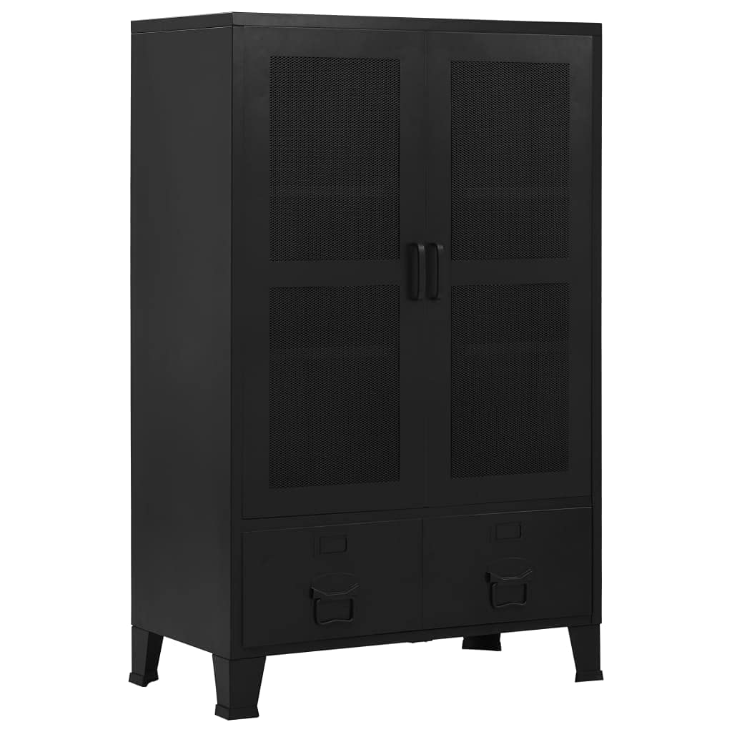 Industrial Style Metal Office Cabinet with 2 Mesh Doors & 2 Drawers - 29.5