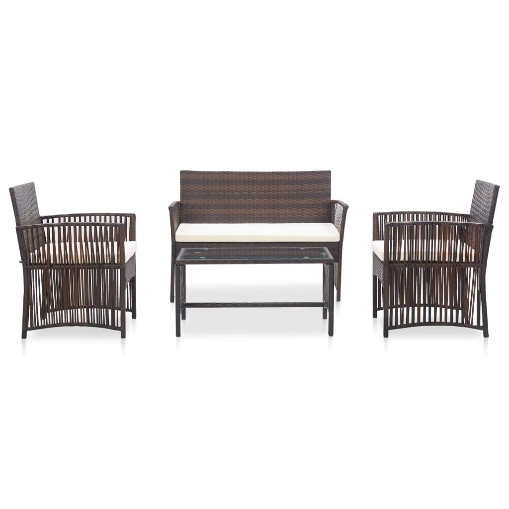 CHARMMA 4-Piece Patio Lounge Set with Cushions - Brown Poly Rattan Outdoor Furniture for Garden, Poolside & Backyard Relaxation