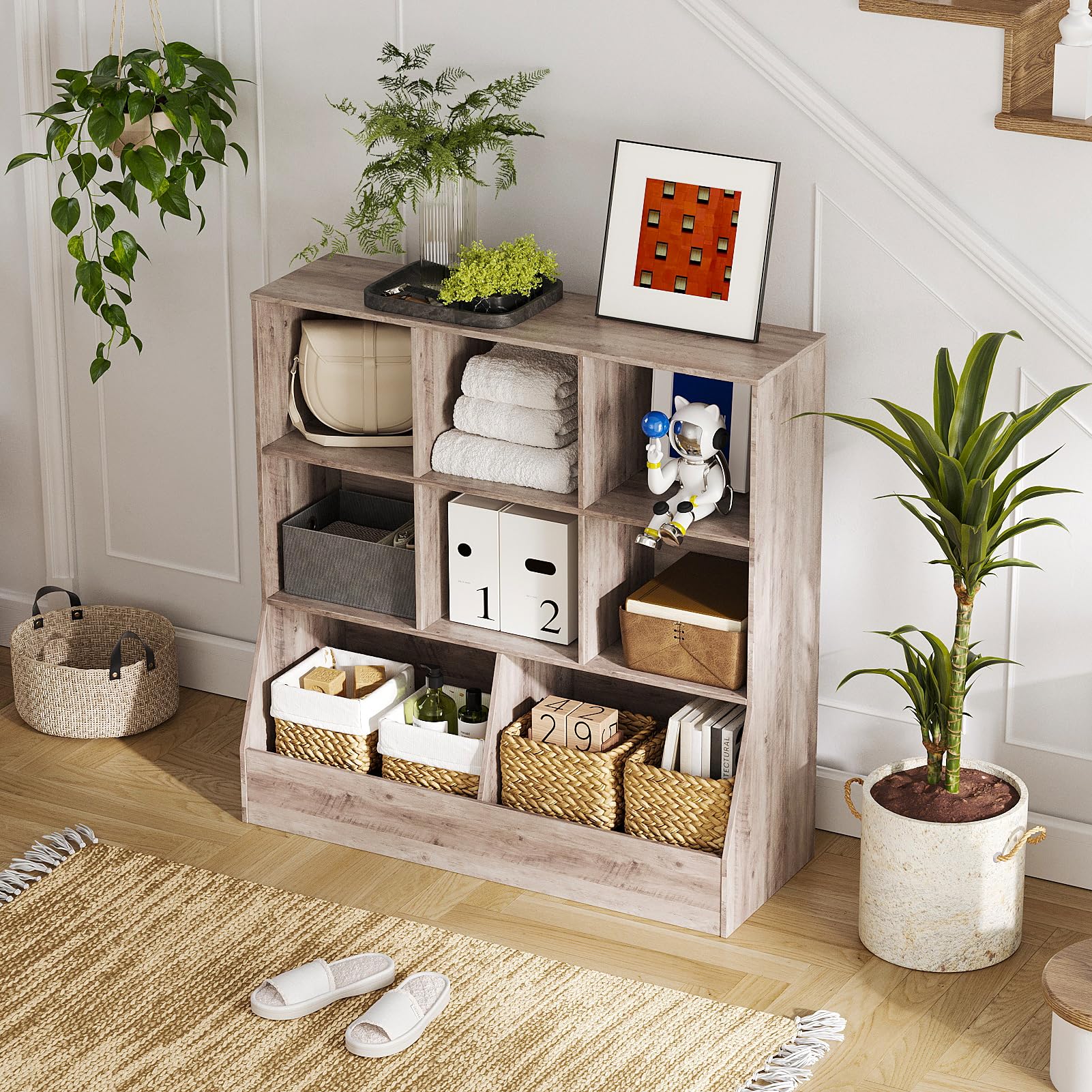 DINZI LVJ Kids Wooden Toy Storage Organizer & Bookshelf - 8-Cubby Bookcase for Playroom, Bedroom, Nursery - 39.4