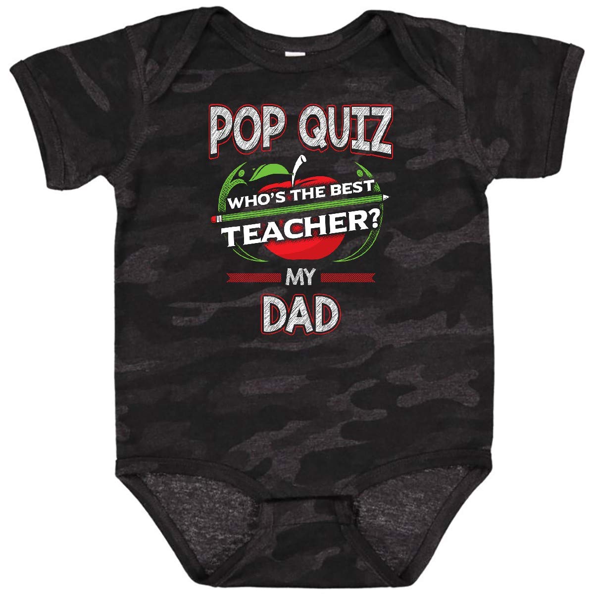 Inktastic Pop Quiz Dad Best Teacher Baby Bodysuit - Funny Cute Infant Onesie for Father's Day, Teacher Appreciation & Family Gifts | Newborn Photo Outfit, School Events, Parenting Humor