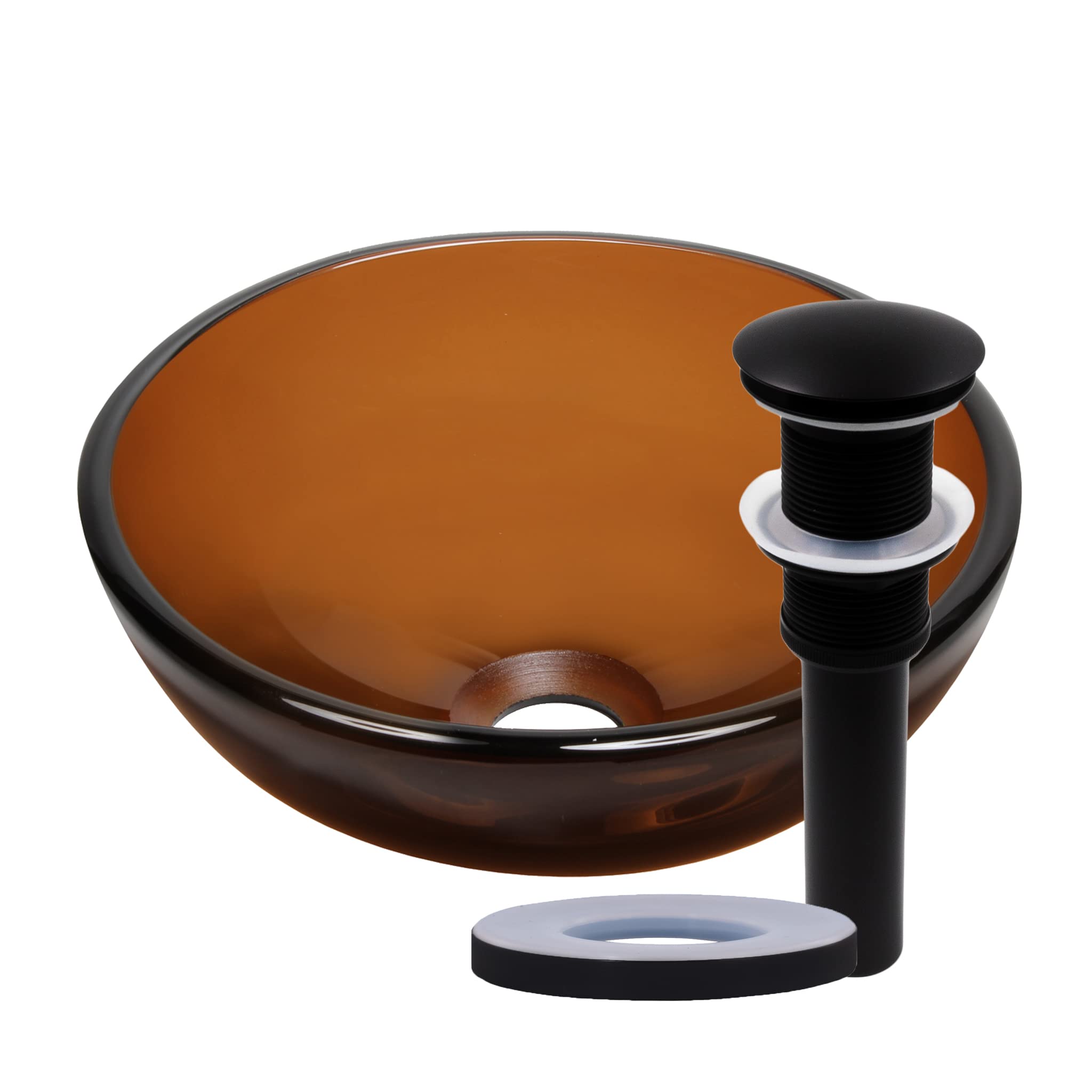 Novatto 12-inch Brown Glass Vessel Bathroom Sink Set with Matte Black Faucet - Modern Vanity Sink for Powder Room, Guest Bath & Master Bathroom Decor