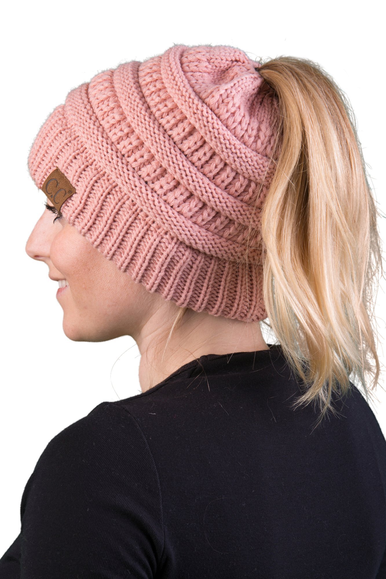 Funky Junque Matching Ponytail Beanie & Infinity Scarf Set (Pack of 2) - Indi Pink | Winter Accessories for Women, Cozy Outfit Combo for Cold Weather Fashion