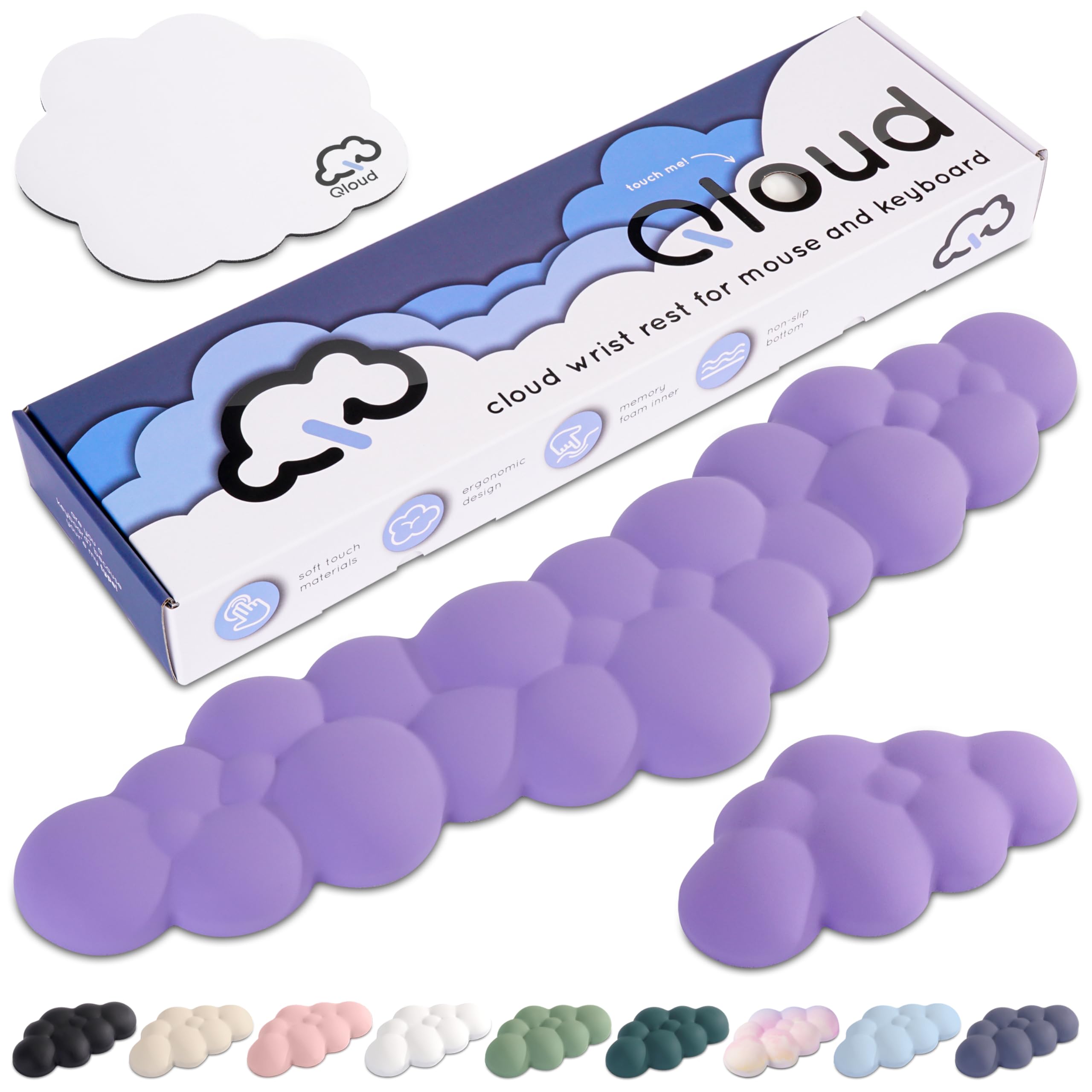 Ergonomic Cloud Wrist Rest for Computer Keyboard - Memory Foam Support with Non-Slip Base & Matching Mouse Pad (Lilac Purple) | Perfect for Office, Gaming & Typing Comfort