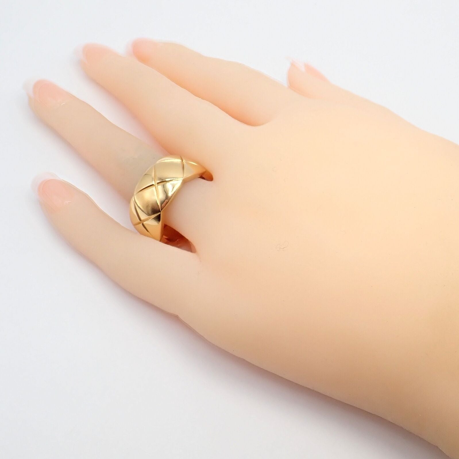 Authentic Chanel 18k Yellow Gold Large Wide Coco Crush Band Ring for Women - Luxury Fashion Jewelry Gift for Birthday, Anniversary & Special Occasions