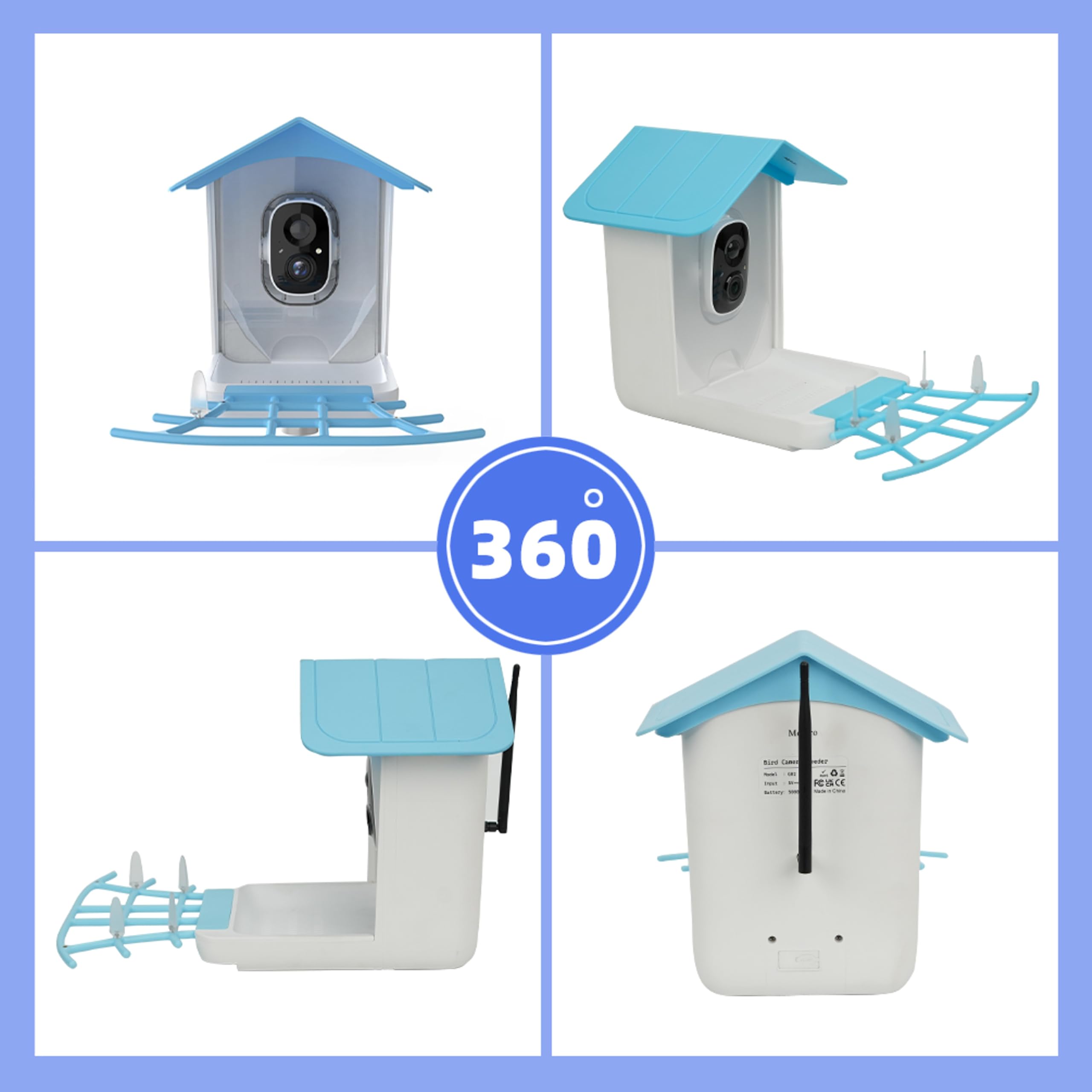 Smart Bird Feeder with HD Camera & Solar Panel - AI Identifies 10,000+ Bird Species - Weatherproof Outdoor Bird Watching Camera with Auto Capture - Perfect Gift for Bird Lovers (Blue) by Mejoro® - Ideal for Backyard Birdwatching, Wildlife Photography & Nature Education