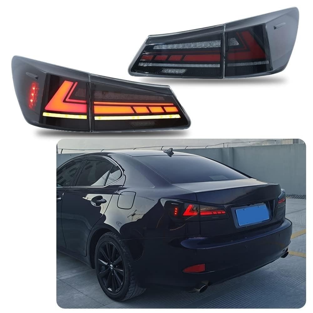 Lexus IS250 IS350 ISF LED Smoked Tail Lights (2006-2013) - Sequential Turn Signals & Start-Up Animation - Rear Lamp Assembly - Perfect for Night Driving & Car Customization
