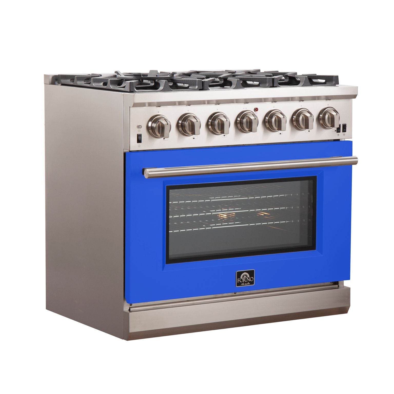 FORNO Capriasca 36-Inch Titanium Professional Freestanding Gas Range with Colored Door - Model FFSGS6260 in White | Perfect for Modern Kitchens & Gourmet Cooking