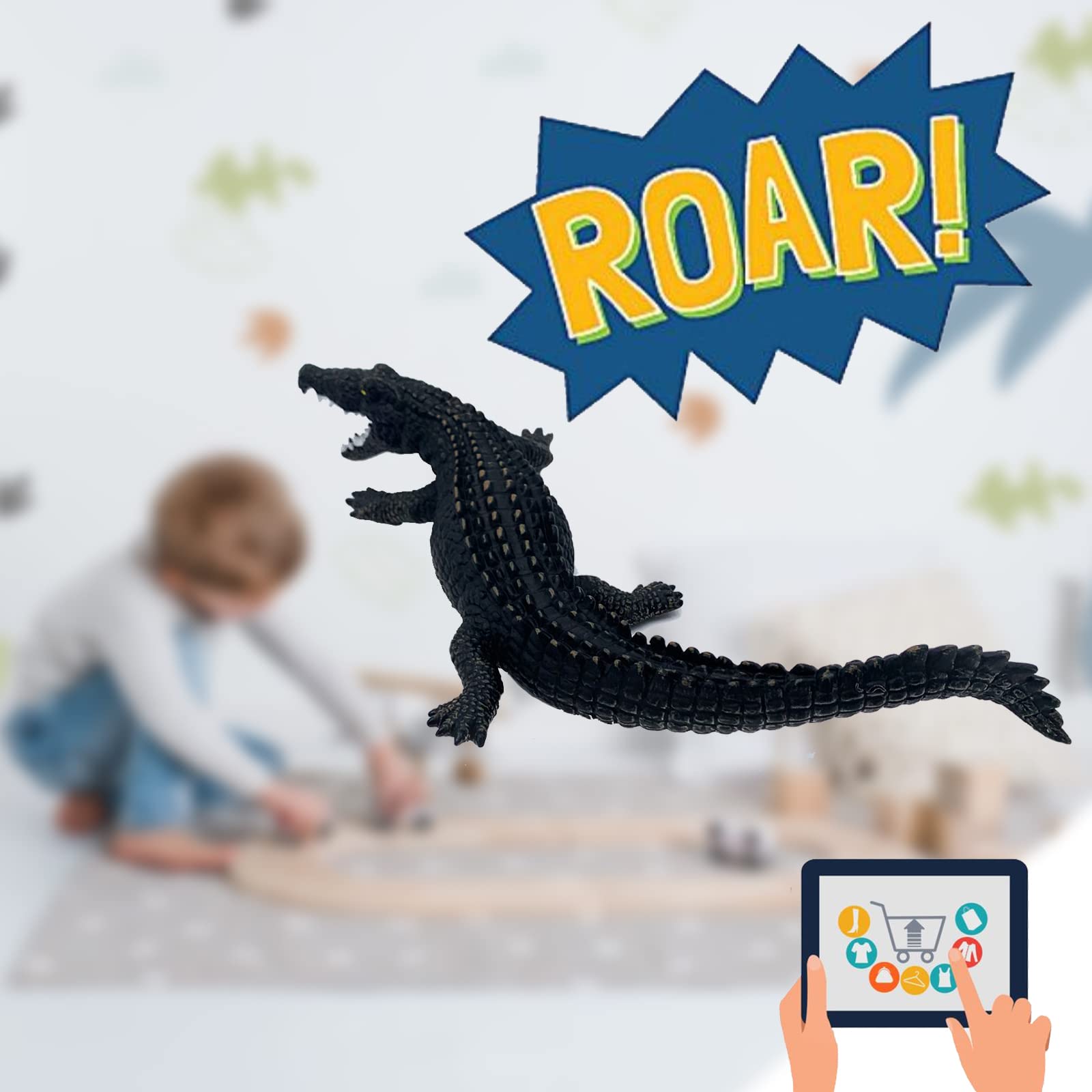 Gemini & Genius Crocodile Toy - Realistic Soft Plastic Alligator Figure for Kids | Educational Animal Learning, Cake Topper, Bath & Pool Swim Toys | Perfect for Jungle-Themed Parties, Stocking Stuffers & STEM Play