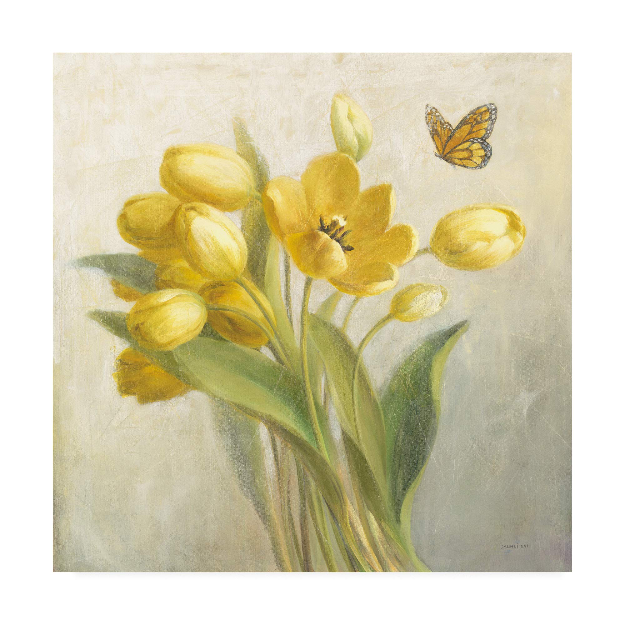 Danhui NAI Yellow French Tulips 14x14 Floral Wall Art - Handmade Canvas Painting for Living Room, Bedroom & Office Decor
