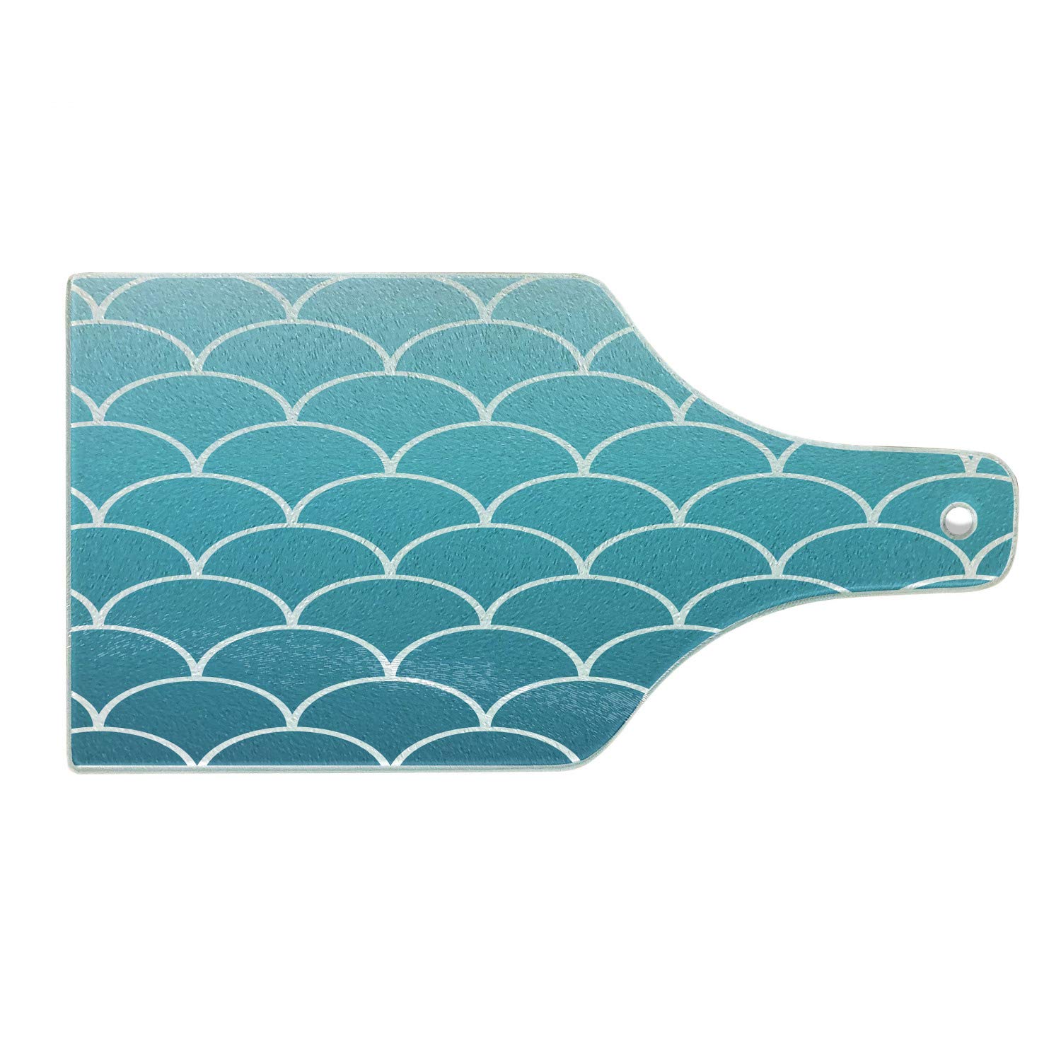 Ambesonne Aqua Ombre Glass Cutting Board - Fish Scale Design, Blue Mermaid Tail Pattern, Tempered Glass Serving Board for Kitchen & Dining - Perfect for Cheese, Charcuterie & Wine Display - Sea Blue, Aqua & White