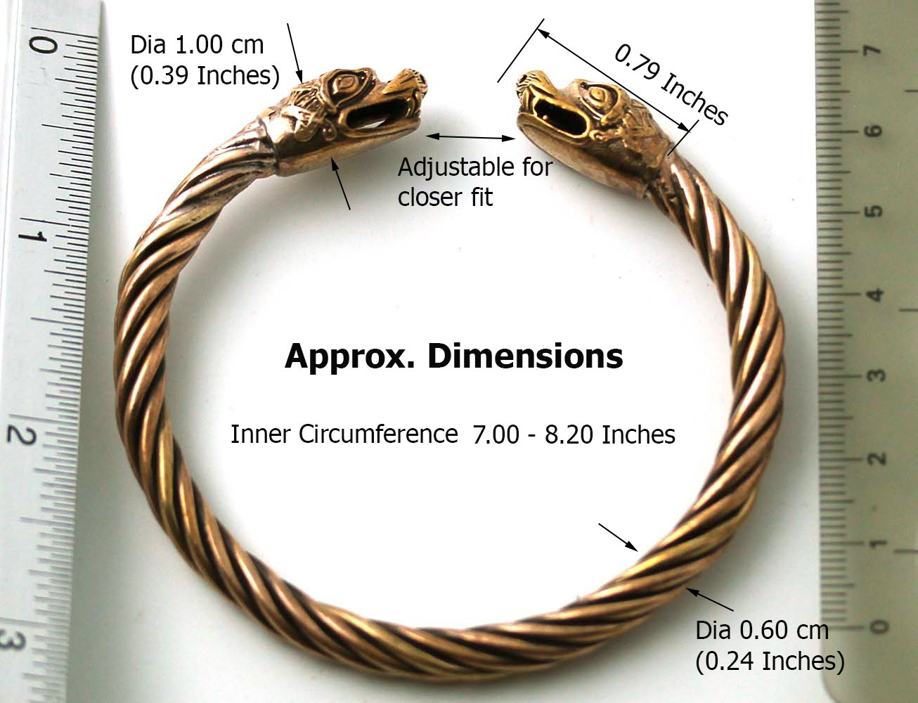 Viking Fenrir Wolf Head Twisted Cable Bangle Cuff Bracelet - Norse Pagan Jewelry for Men & Women - Perfect for LARP, Cosplay, and Viking Theme Events
