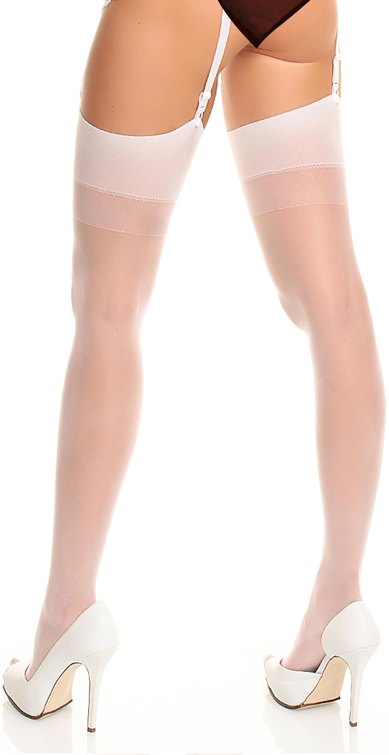GLAMORY Perfect 20 Plus Size White Stockings - L (14-16) | Comfortable Thigh High Stockings for Women, Perfect for Cosplay, Halloween & Special Occasions