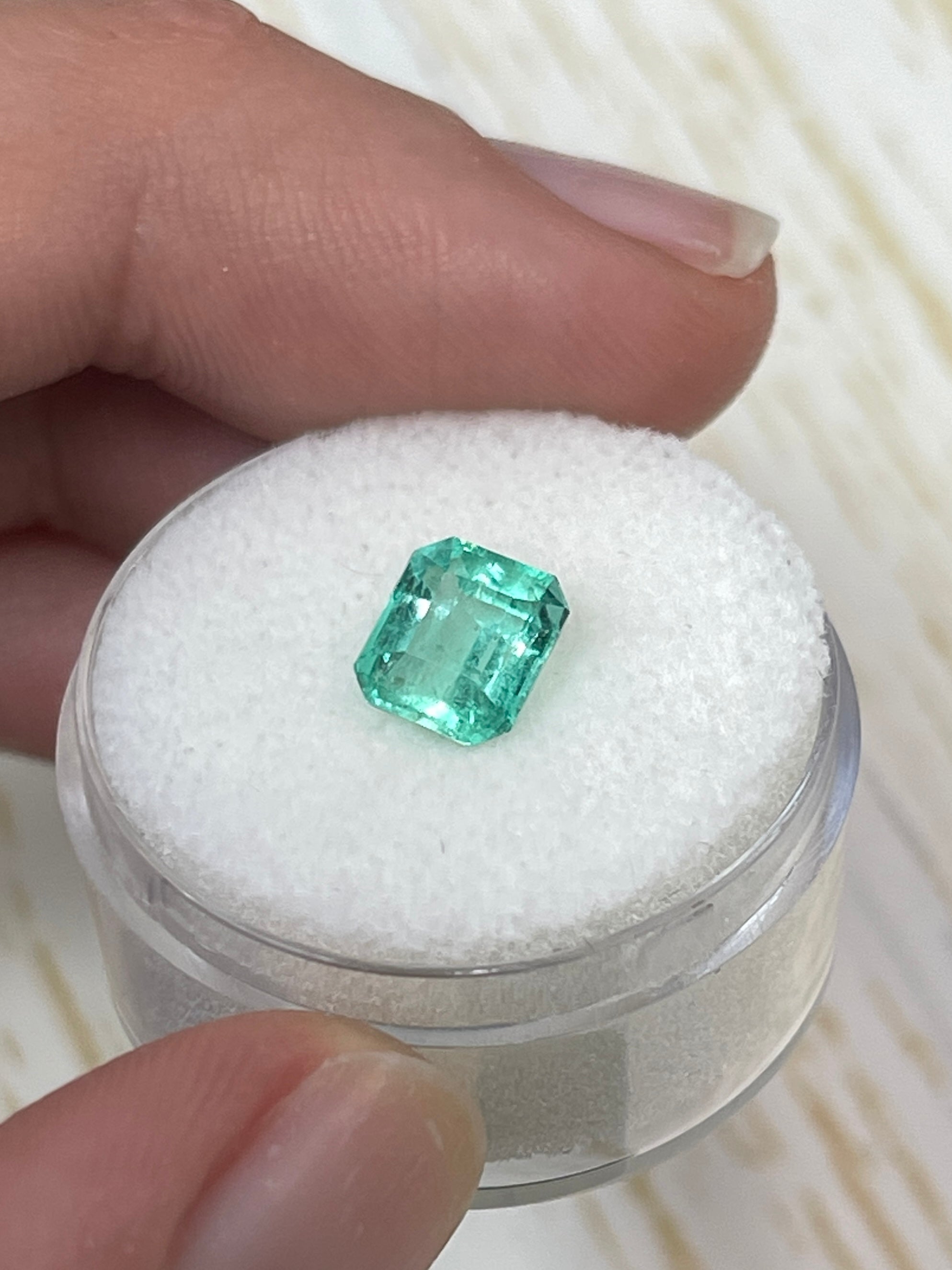 1.59 Carat 7x6mm Pastel Green Natural Loose Colombian Emerald Gemstone - Emerald Cut for Jewelry Making, Engagement Rings & Collector's Pieces