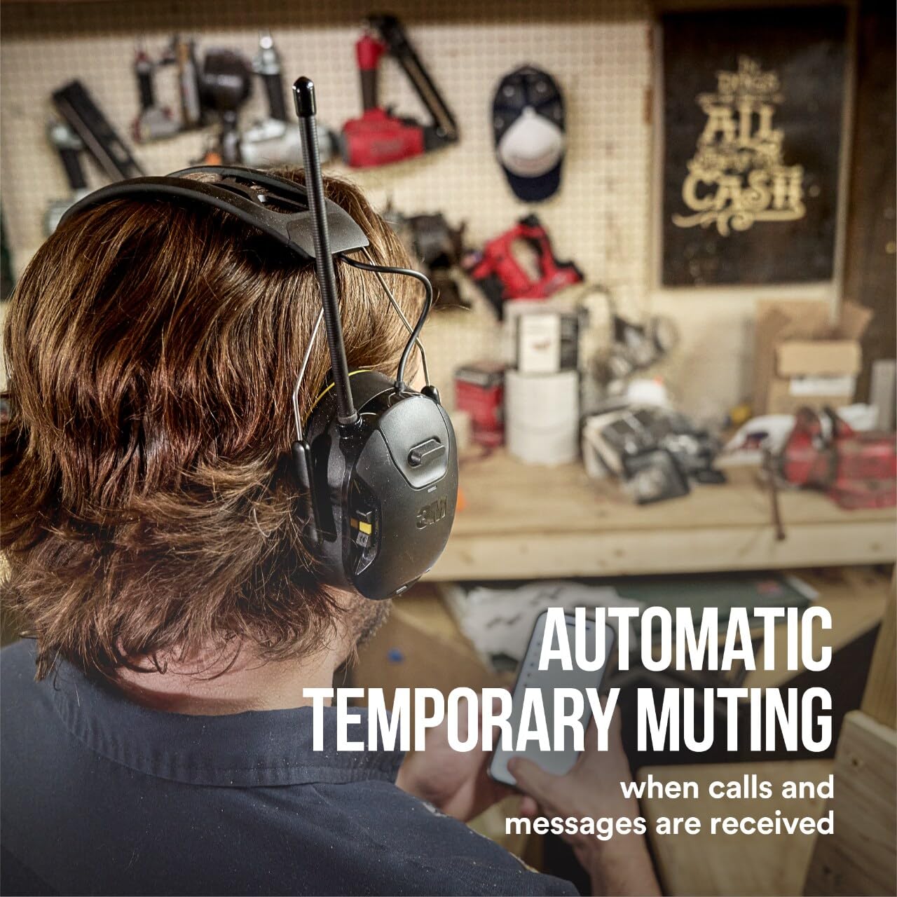 3M WorkTunes Connect AM/FM Wireless Hearing Protector with Bluetooth Technology - 26 dB NRR Noise Canceling Headphones for Construction, Woodworking & Lawn Mowing Safety Gear