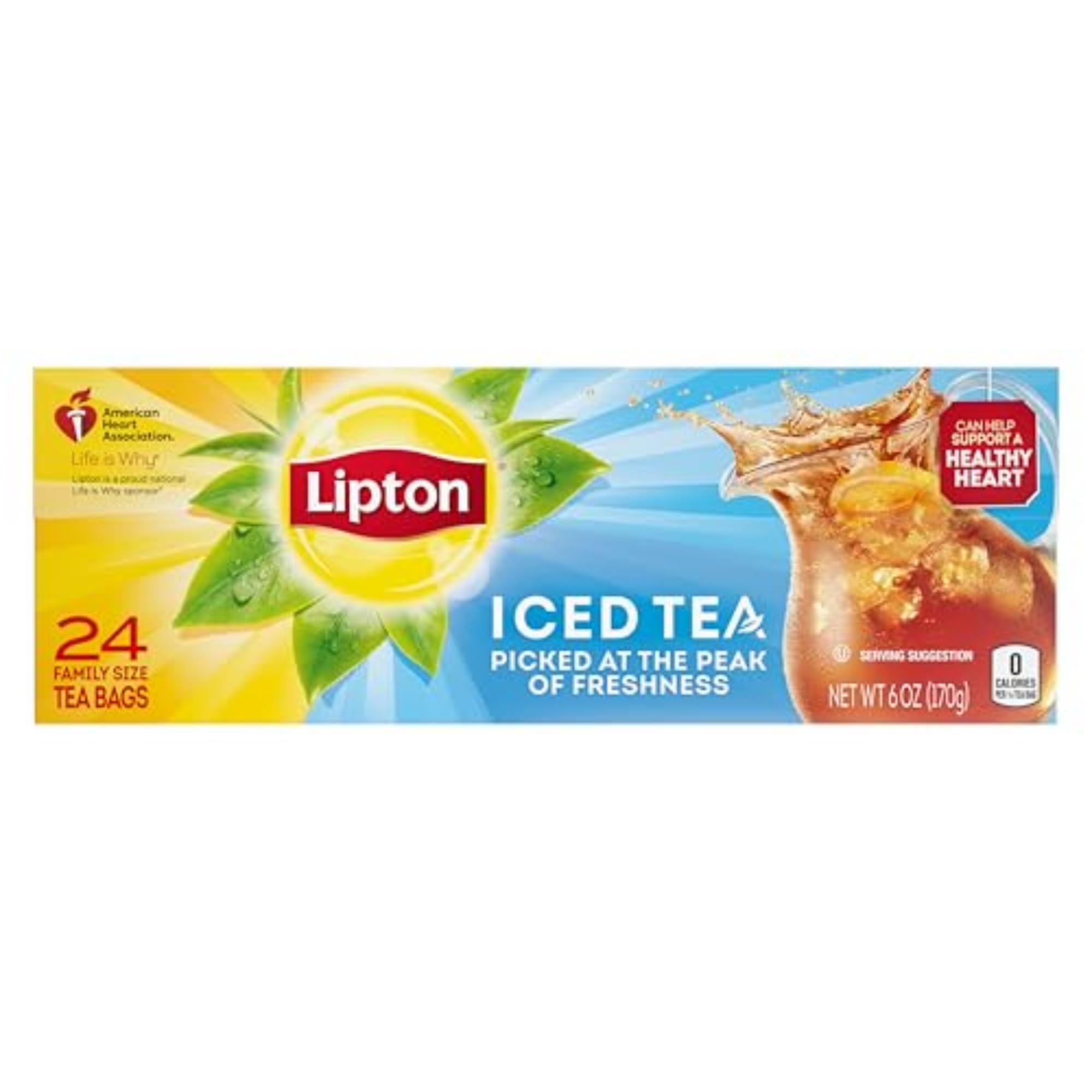 Lipton Unsweetened Iced Tea Bags - Family Size (144 Count) | Zero Calories, No Sugar | 24ct Pack of 6 | Perfect for Summer Picnics, Office Refreshment & Healthy Hydration