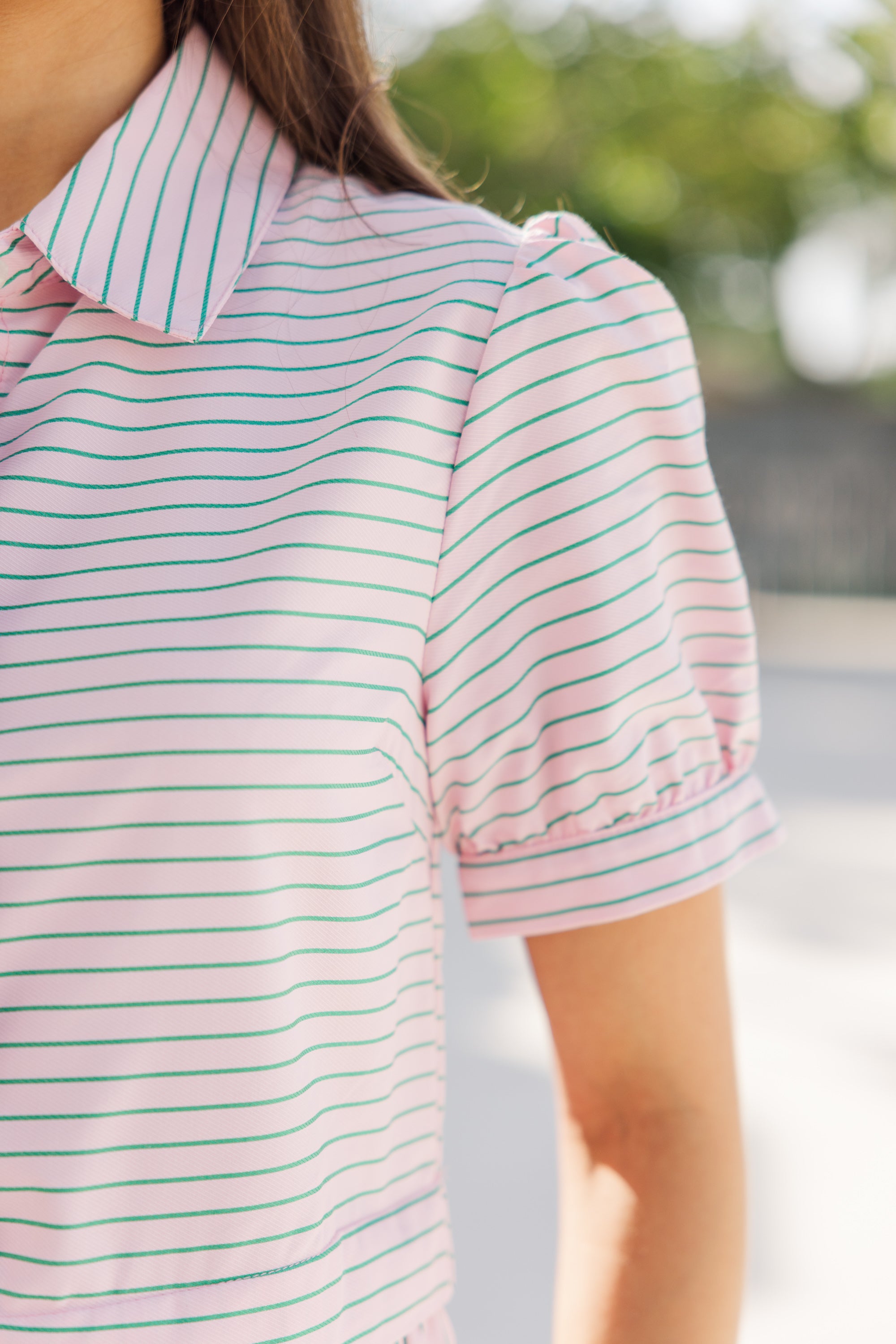 Stylish Pink & Green Striped Shirt Dress for Women - Perfect for Casual Outings, Office Wear & Spring Fashion