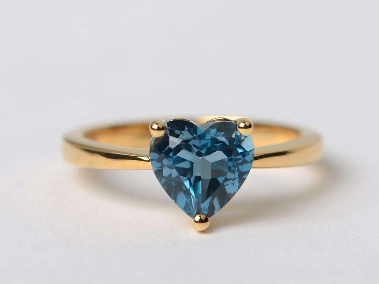1ct Heart Cut London Blue Topaz Solitaire Engagement Ring for Women - 14K Yellow Gold Plated, Elegant Proposal & Anniversary Gift for Her