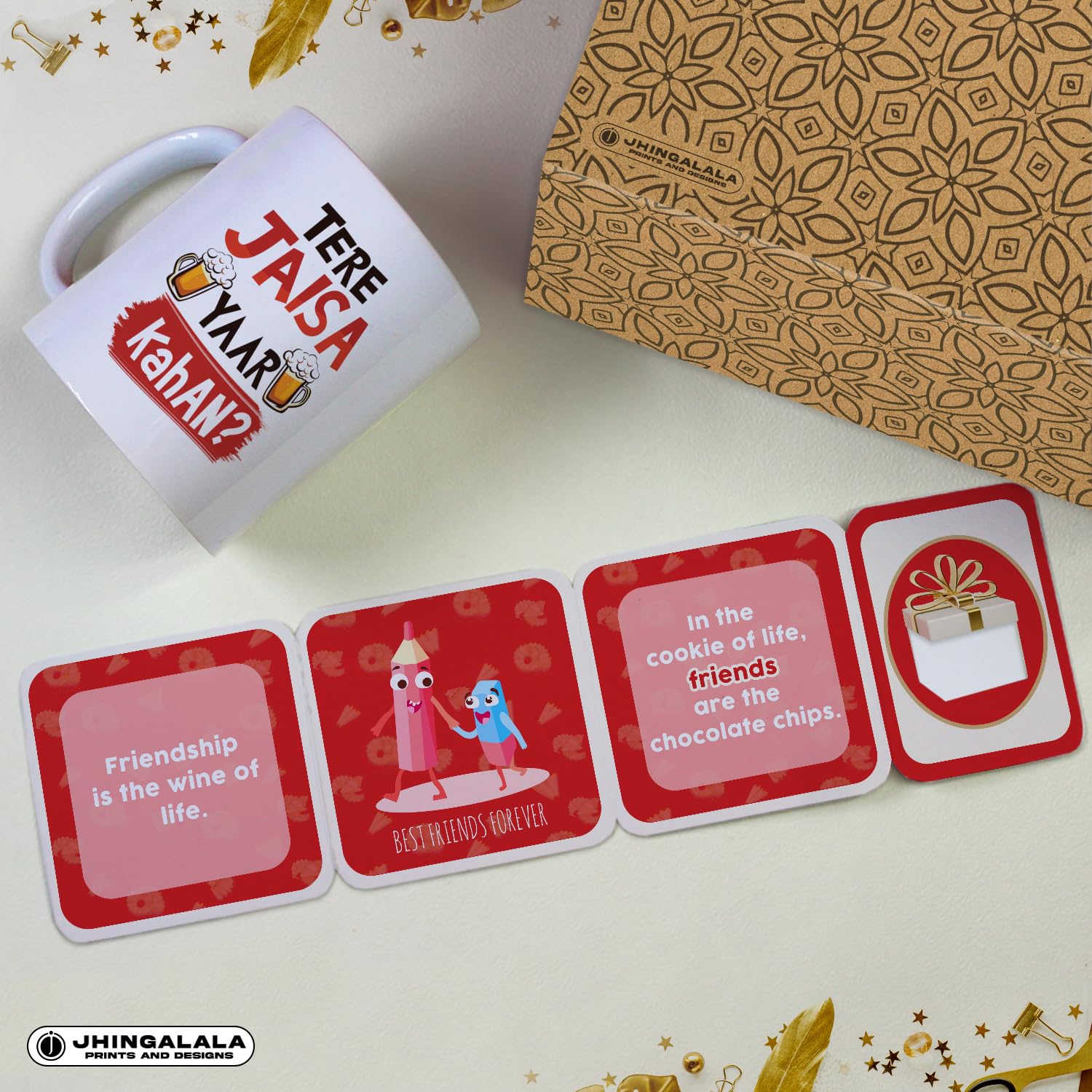 Tere Jaisa Yaar Kahan Printed Ceramic Coffee Mug 325ml with Greeting Card - Best Friendship Gift for Birthday, Friendship Day | Perfect for Office, Home & Special Occasions