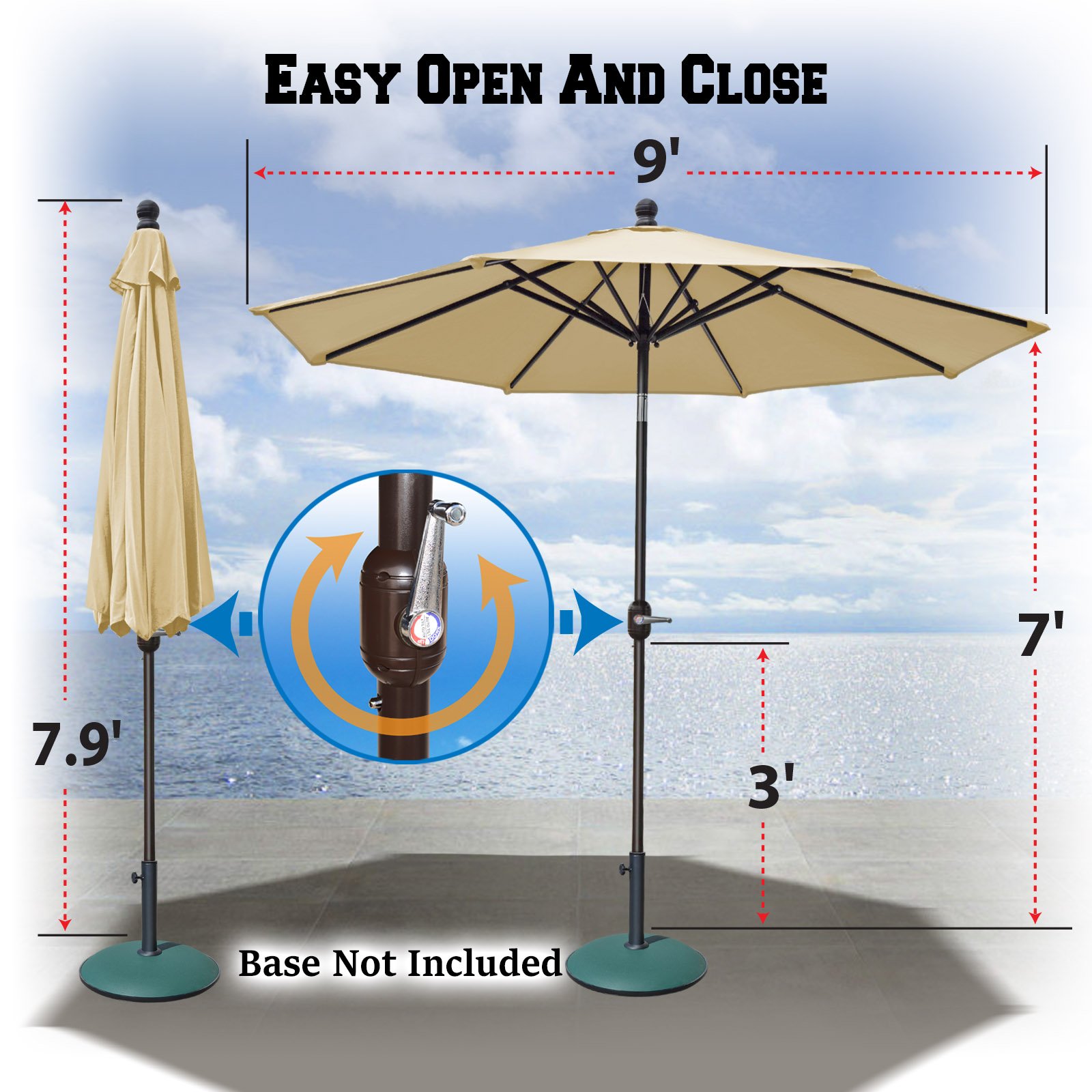 BenefitUSA 9 Ft Outdoor Patio Umbrella with Auto Tilt & Crank - Aluminum Frame, 8 Ribs & Polyester Cover (Beige) - Perfect for Poolside, Backyard, and Beach Shade