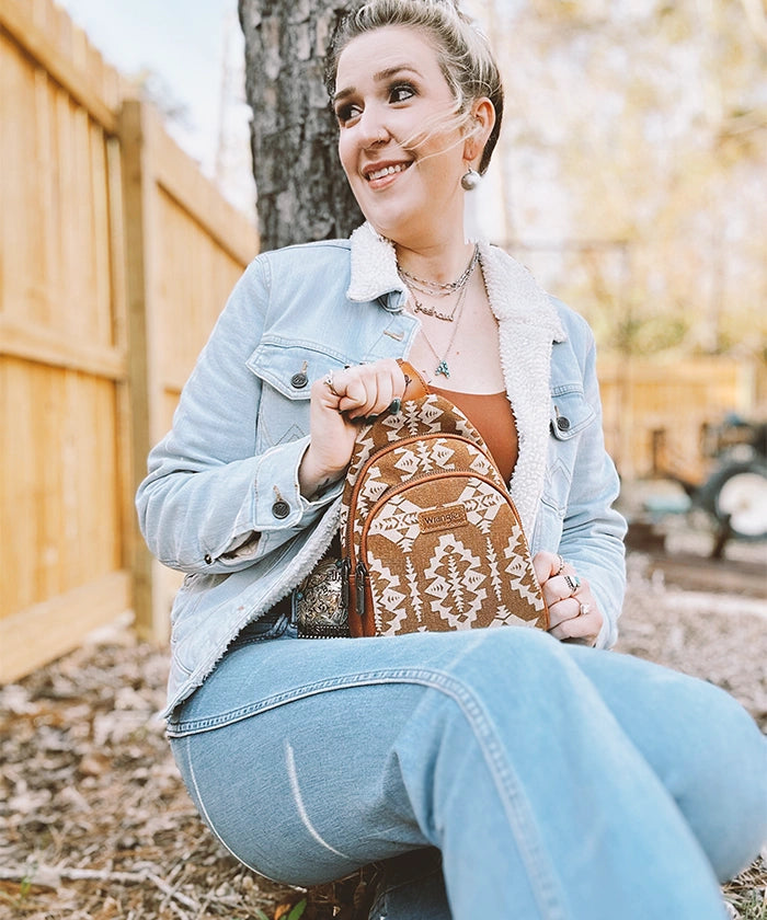 Wrangler Aztec Print Sling Bag - Stylish Crossbody Bag for Men & Women - Perfect for Travel, Hiking, and Everyday Use