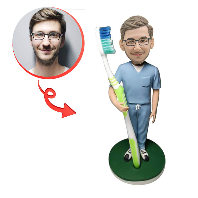 Custom Male Dentist Bobblehead with Toothbrush - Fun & Unique Office Decor for Dentists, Dental Clinics, and Gifts
