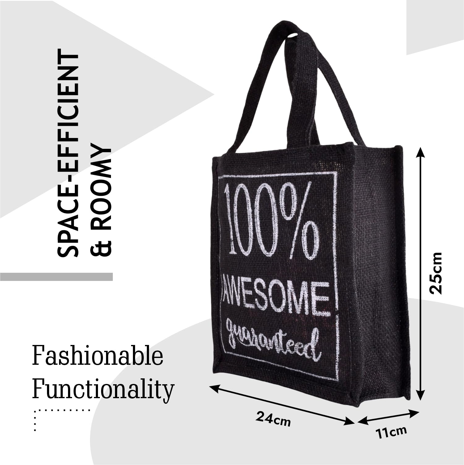 Kuber Industries Reusable Jute Lunch Bag with Handle - Eco-Friendly Office Lunch Tote for Women & Men - Small Black Lunch Box Carrier for Work, School, Picnics & Travel