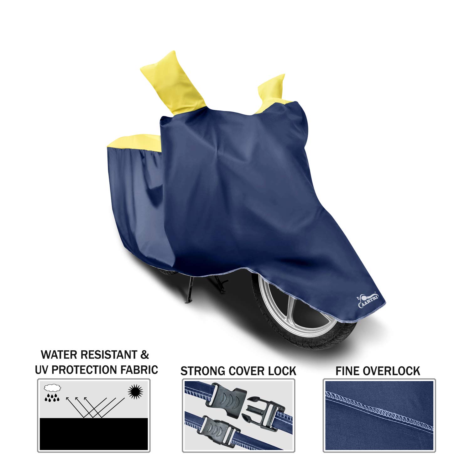 DROHAR Full Body Cover for Indus Yo Explorer 2022 (BS-2,3,4,6) - Waterproof Dustproof Motorcycle Cover with UV Protection - Strip Yellow Design for Outdoor Parking & Travel Protection