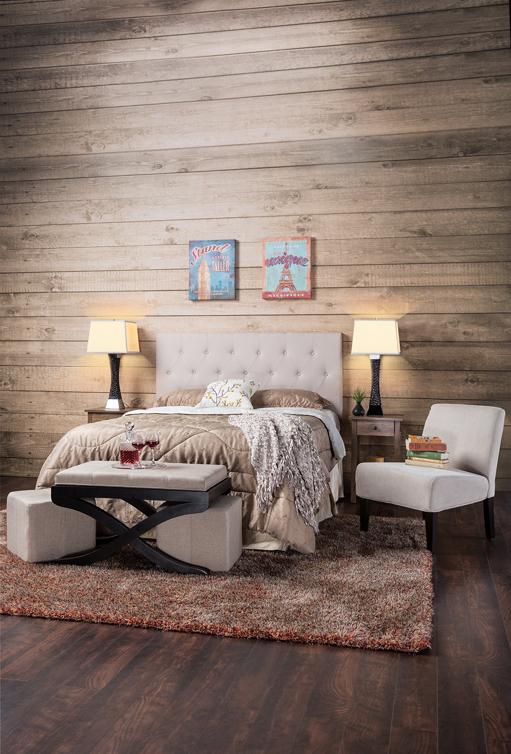 Furniture of America Gardenia Button Tufted Fabric Headboard - Full/Queen Size, Ivory Upholstered Bed Frame Headboard for Master Bedroom & Guest Room Decor