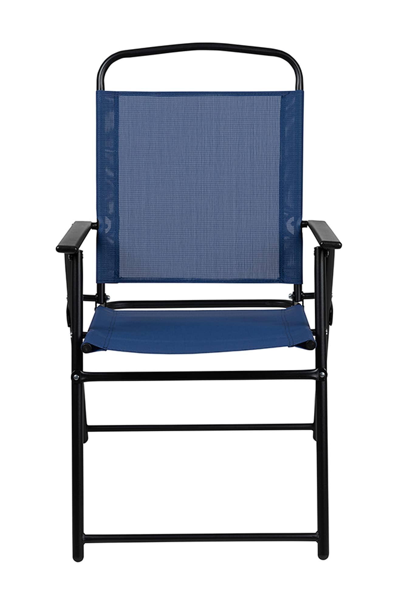 Flash Furniture Nantucket 6-Piece Patio Dining Set with Tempered Glass Table, 4 Folding Chairs & Sun Umbrella - Navy Blue Outdoor Furniture for Backyard, Garden, Poolside & Deck Dining