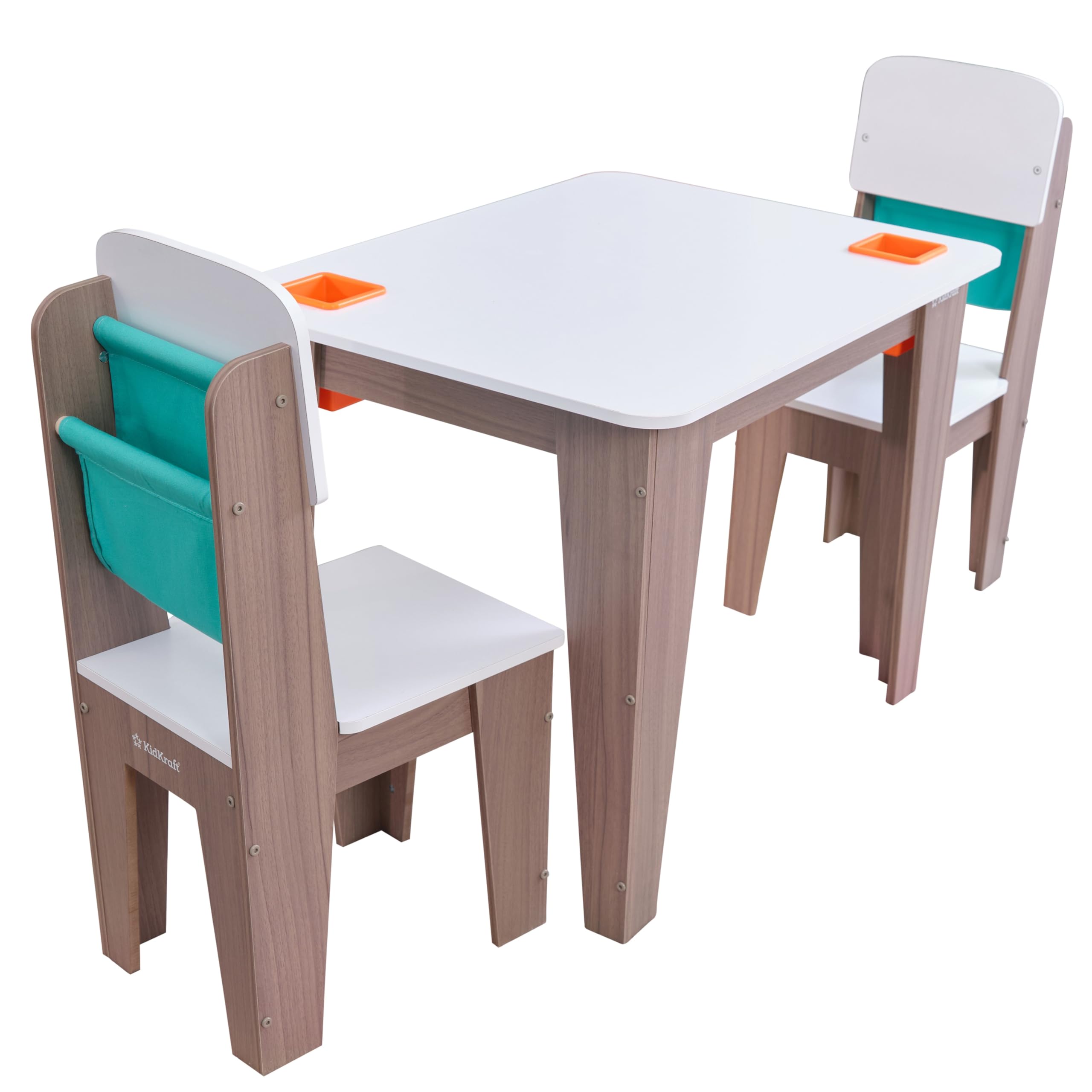 KidKraft Wooden Kids Play Table with Storage Bins & 2 Chairs - Gray Ash - Perfect for Playroom, Classroom, or Daycare Organization