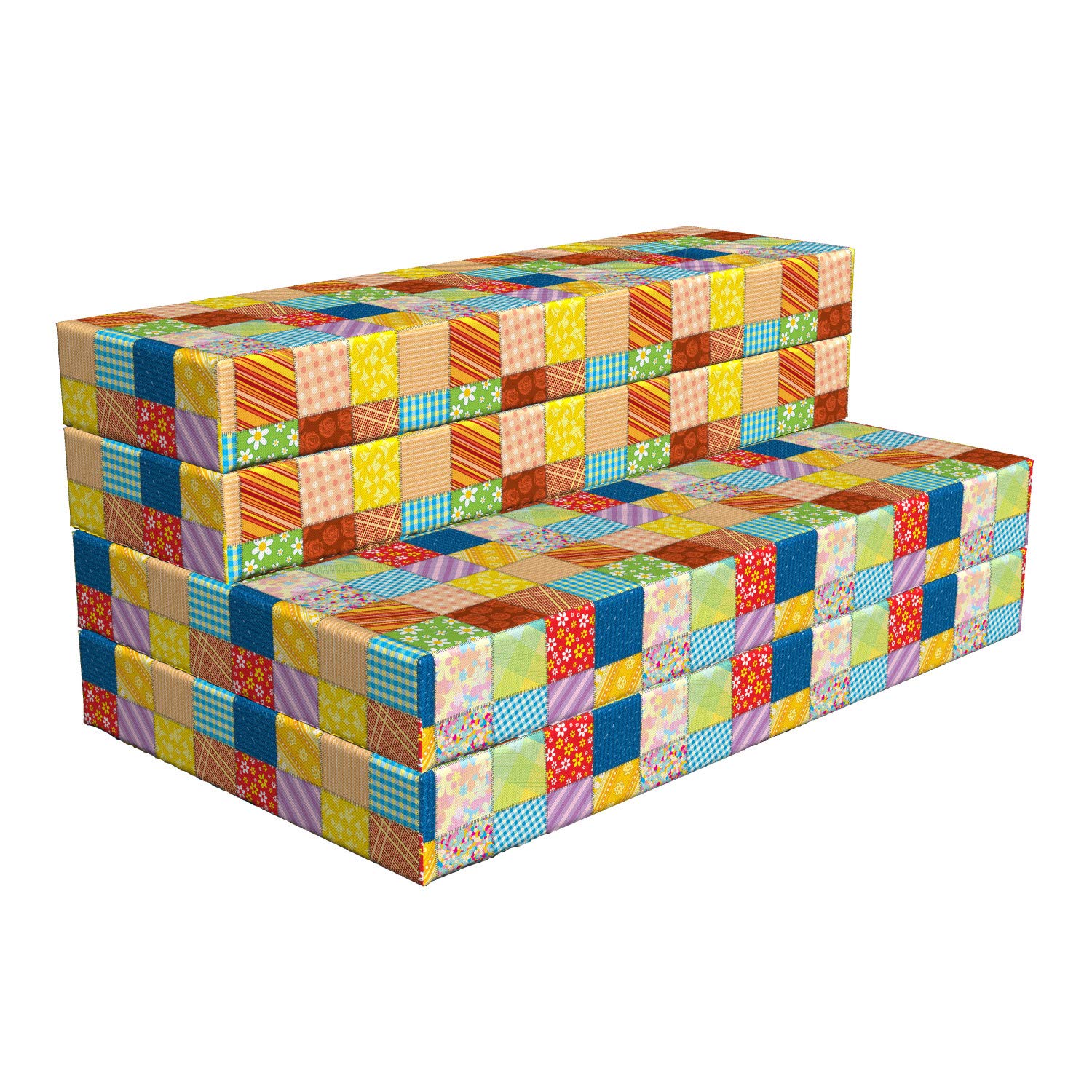 Lunarable Foldable Mattress - Floral Plaid Quilt Design, 78.7 x 47.2 Inches, Multicolor - Perfect for Guest Beds, Camping & Space-Saving Storage