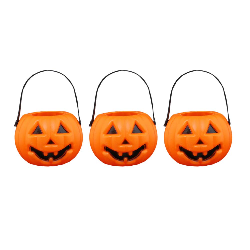 3pcs Halloween Pumpkin Lanterns with LED Lights - Portable Candy Jar & Party Decor for Kids | Spooky Home Decor, Trick-or-Treat Supplies & Outdoor Halloween Party Lighting