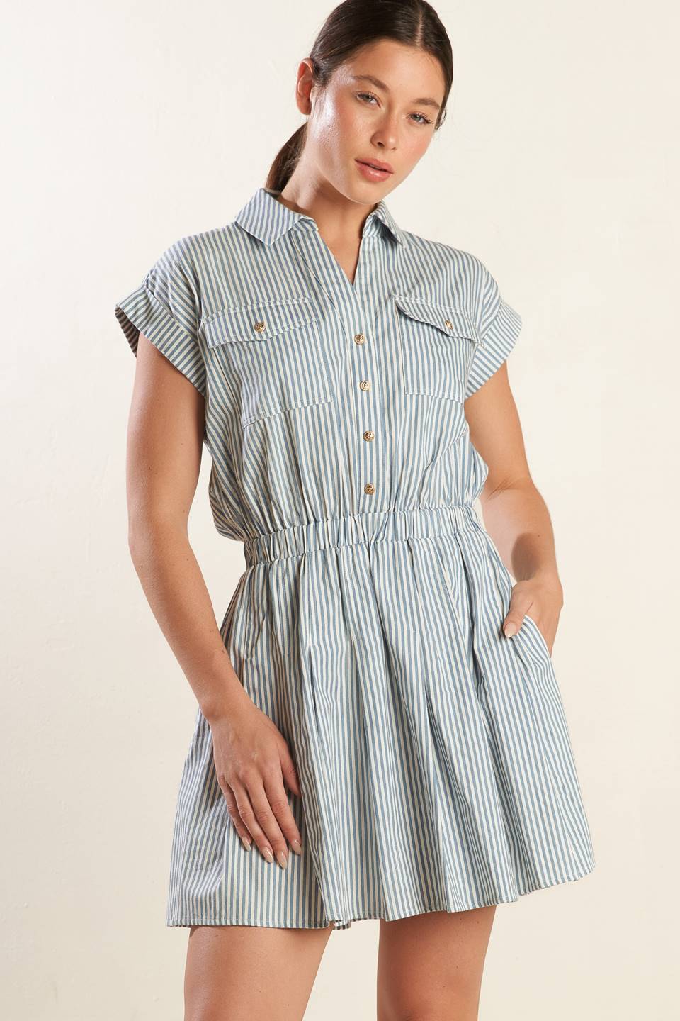 HARBOR DAYS Blue Stripe Mini Dress with Pockets - Casual Summer Beach Dress for Women, Perfect for Vacations, Parties & Date Nights