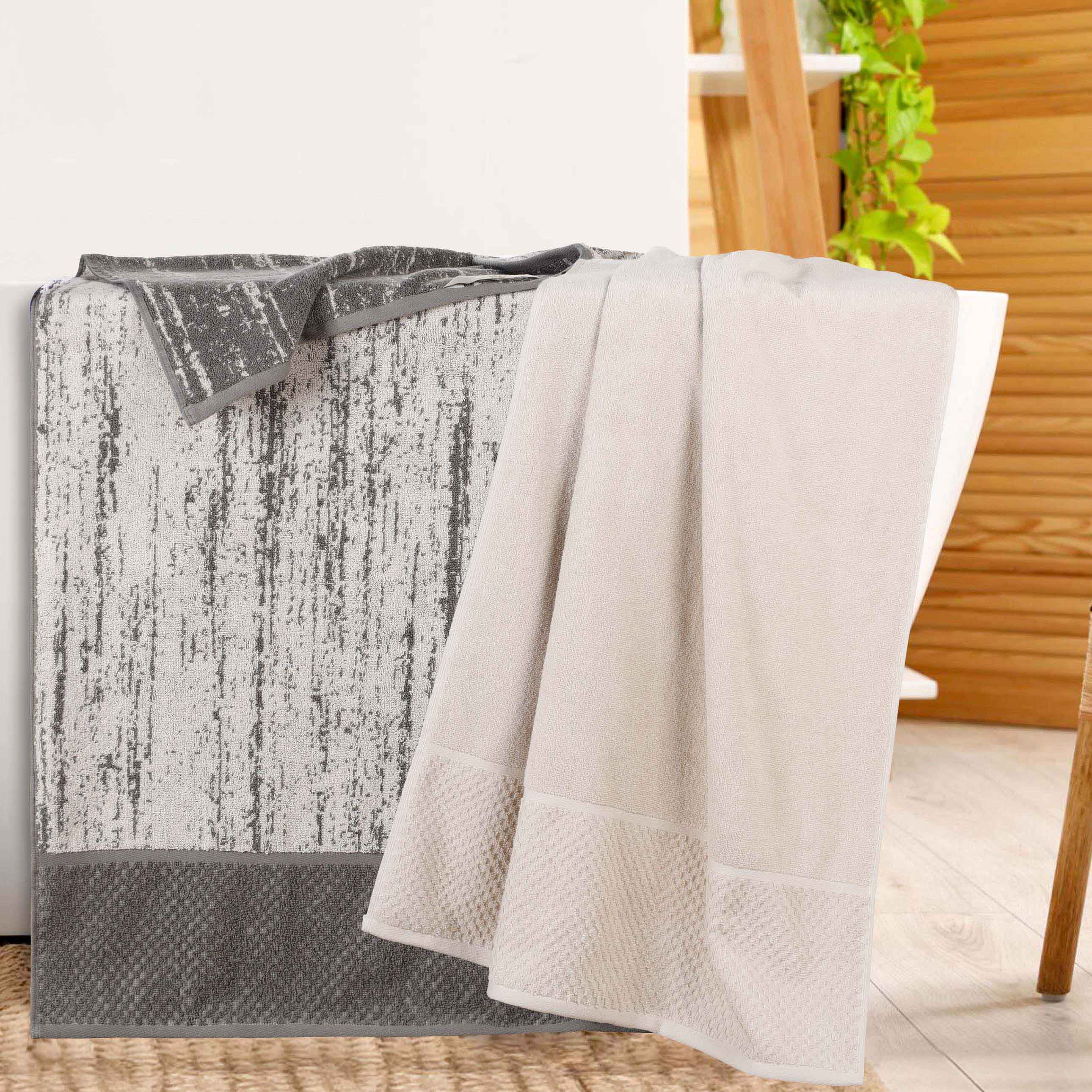 Premium Cotton Plush Jacquard Bath Towel Set of 2 - Ultra Soft & Absorbent Solid & Two-Toned Luxury Bath Sheets for Spa, Hotel & Home Use