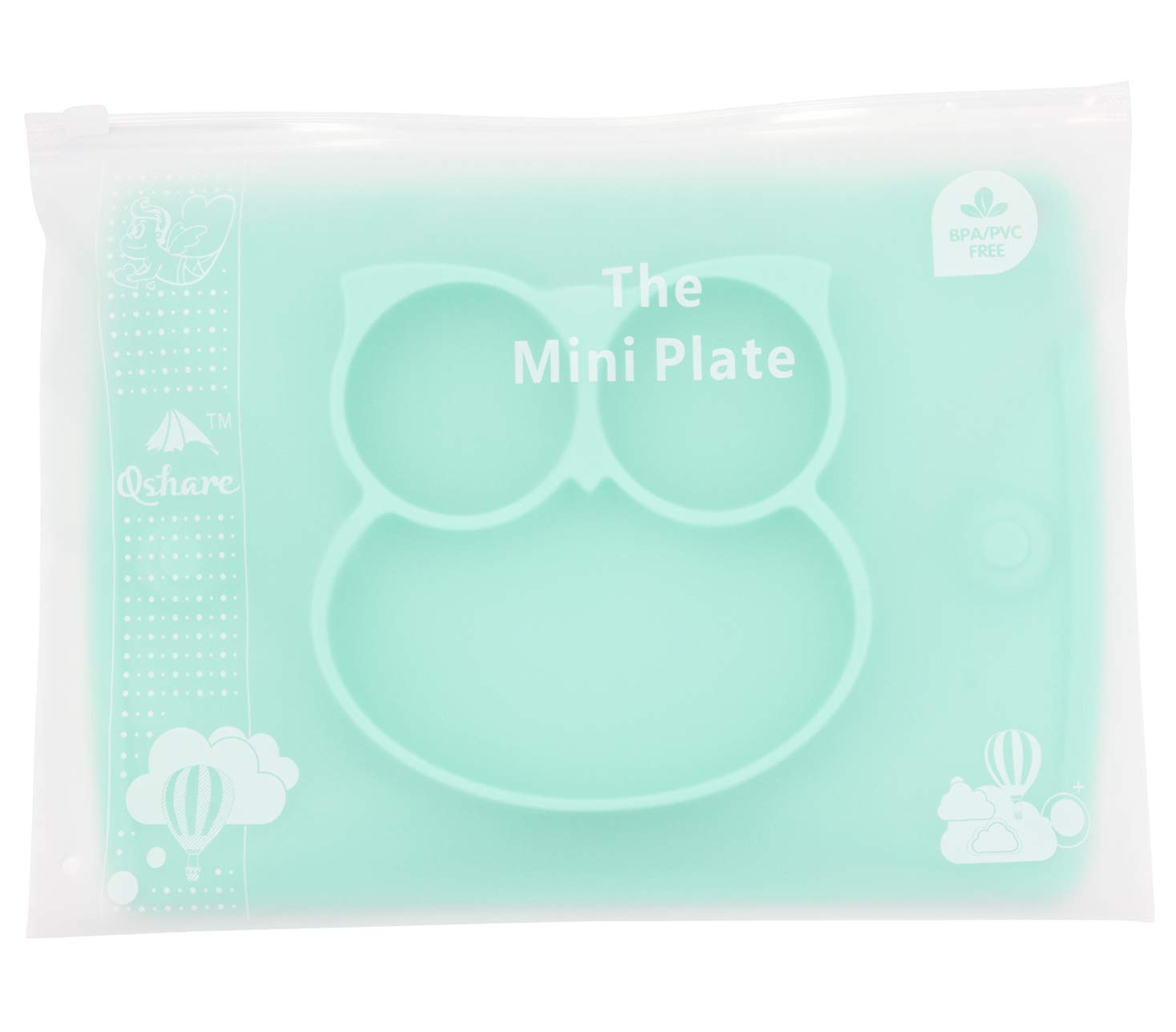 Non-Slip Silicone Divided Toddler Plates with Suction - BPA Free Baby Dinner Plates for Kids & Babies | Portable, Durable & Easy to Clean | Perfect for High Chairs, Travel & Messy Eaters (Owl-Cyan)