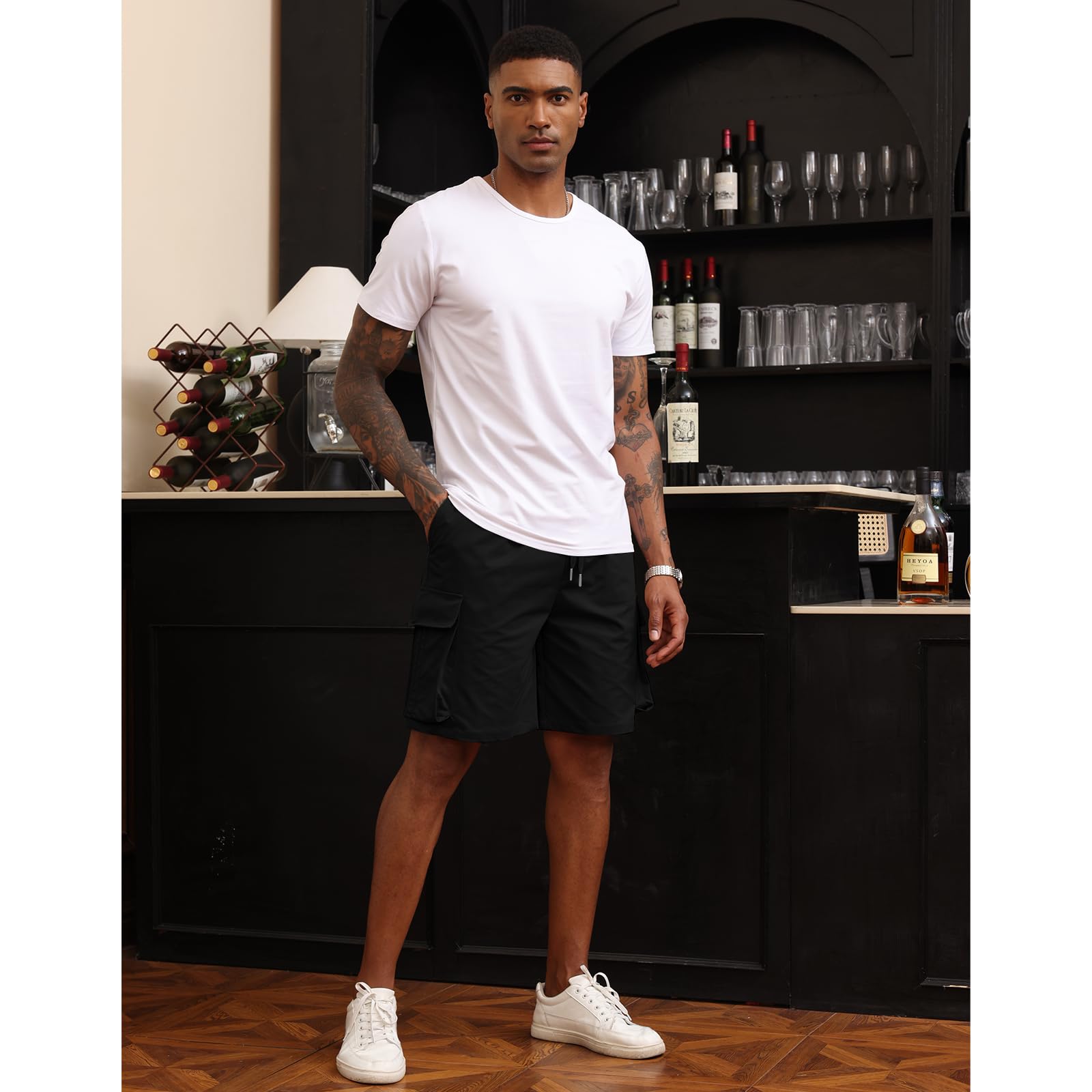 Men's Casual Cargo Shorts with Drawstring Elastic Waist - Breathable Cotton Athletic Workout Shorts for Outdoor Hiking, Gym & Travel - Multi-Pocket Utility Pants for Summer Activities